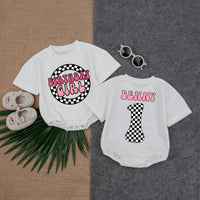 Personalized Birthday Girl Romper with Pink Black Checkered Design First Birthday Outfit for Baby Toddler Soft Cotton Celebration Wear