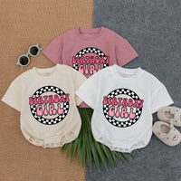 Personalized Birthday Girl Romper with Pink Black Checkered Design First Birthday Outfit for Baby Toddler Soft Cotton Celebration Wear