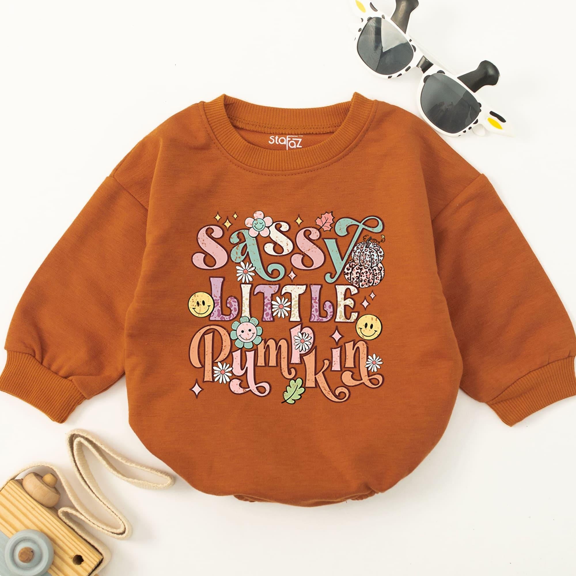 Sassy Little Pumpkin Baby Romper Halloween Outfit Colorful Floral Design Soft Cotton Newborn Bodysuit Fall Festive Pastel Gift