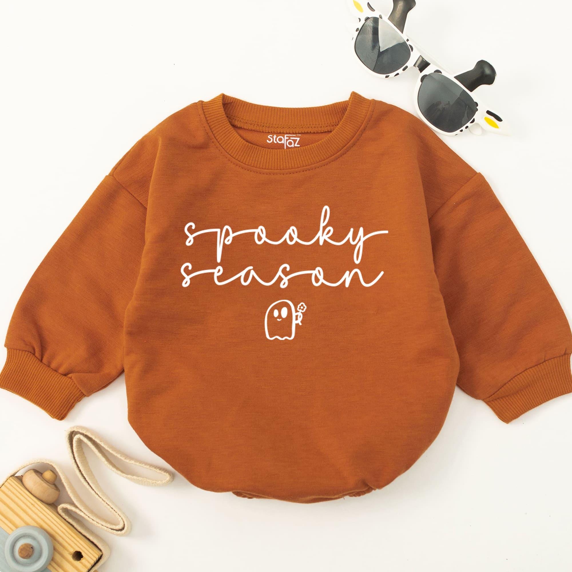 Spooky Season Baby Romper Cute Ghost Design Halloween Bodysuit Fall Infant Outfit Soft Retro Style Comfortable Cotton