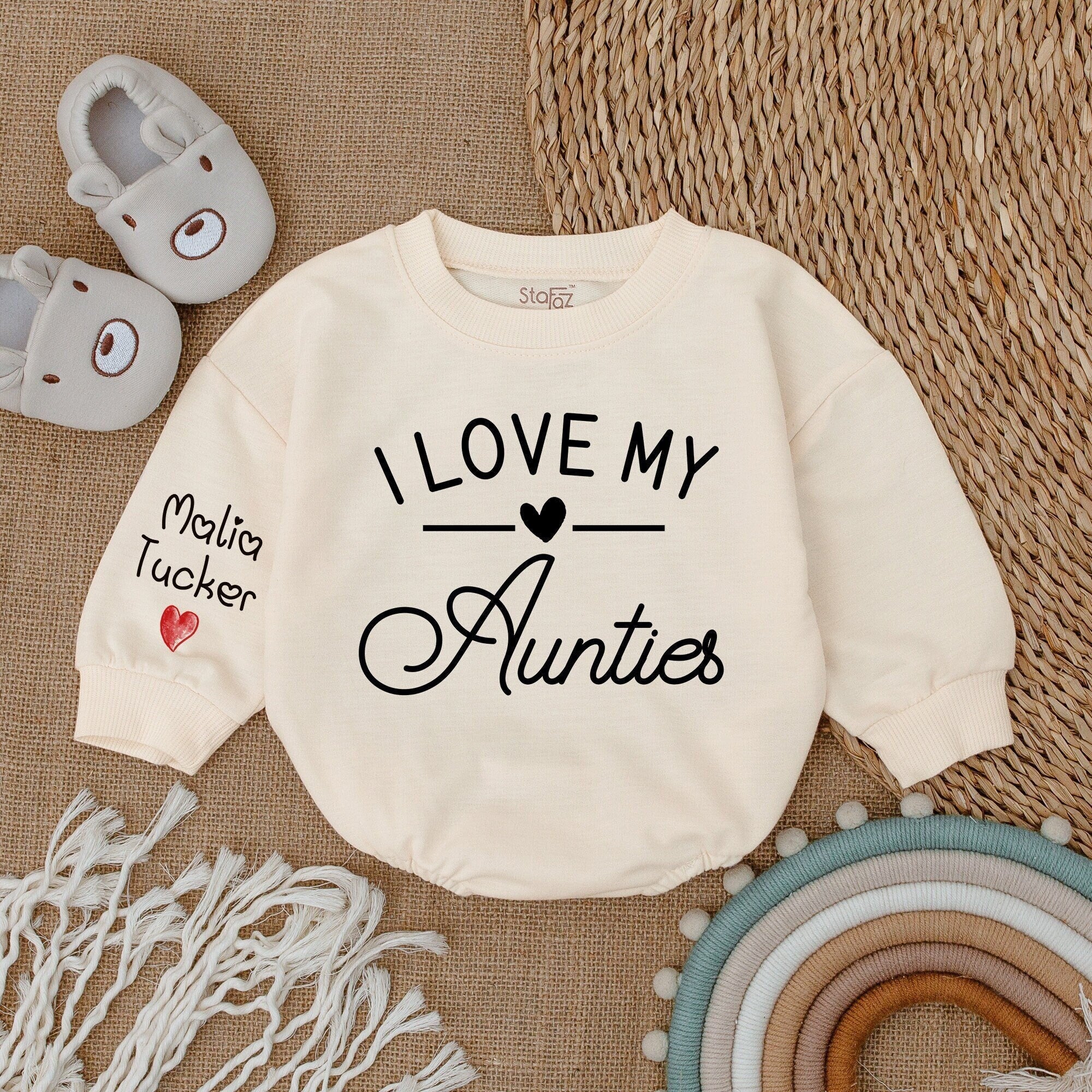I Love My Aunties Baby Romper with Personalized Sleeve