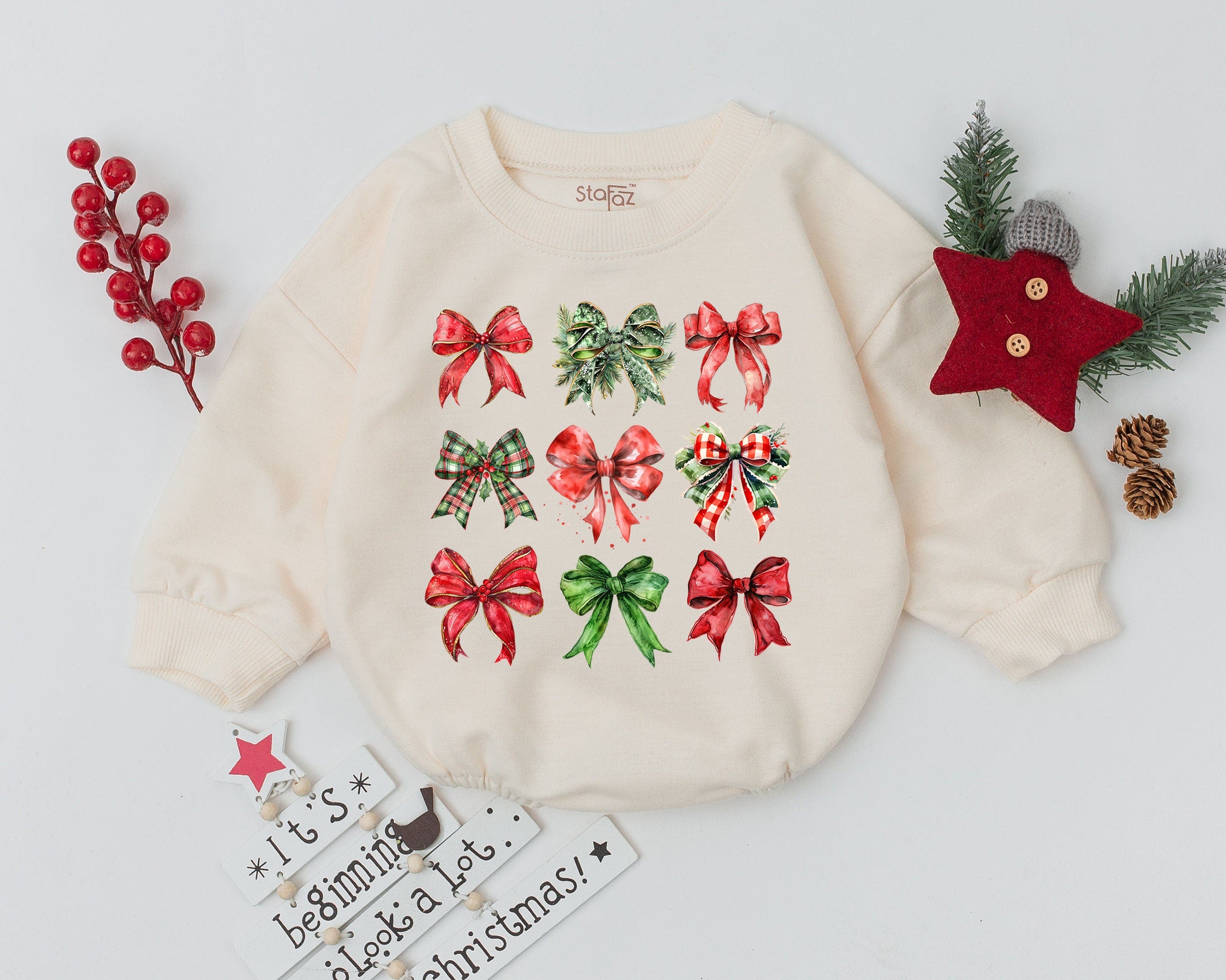 Festive Bow Baby Romper Christmas Outfit Toddler Girl Holiday Bodysuit First Christmas Baby Shower Gift Soft Comfortable Cotton