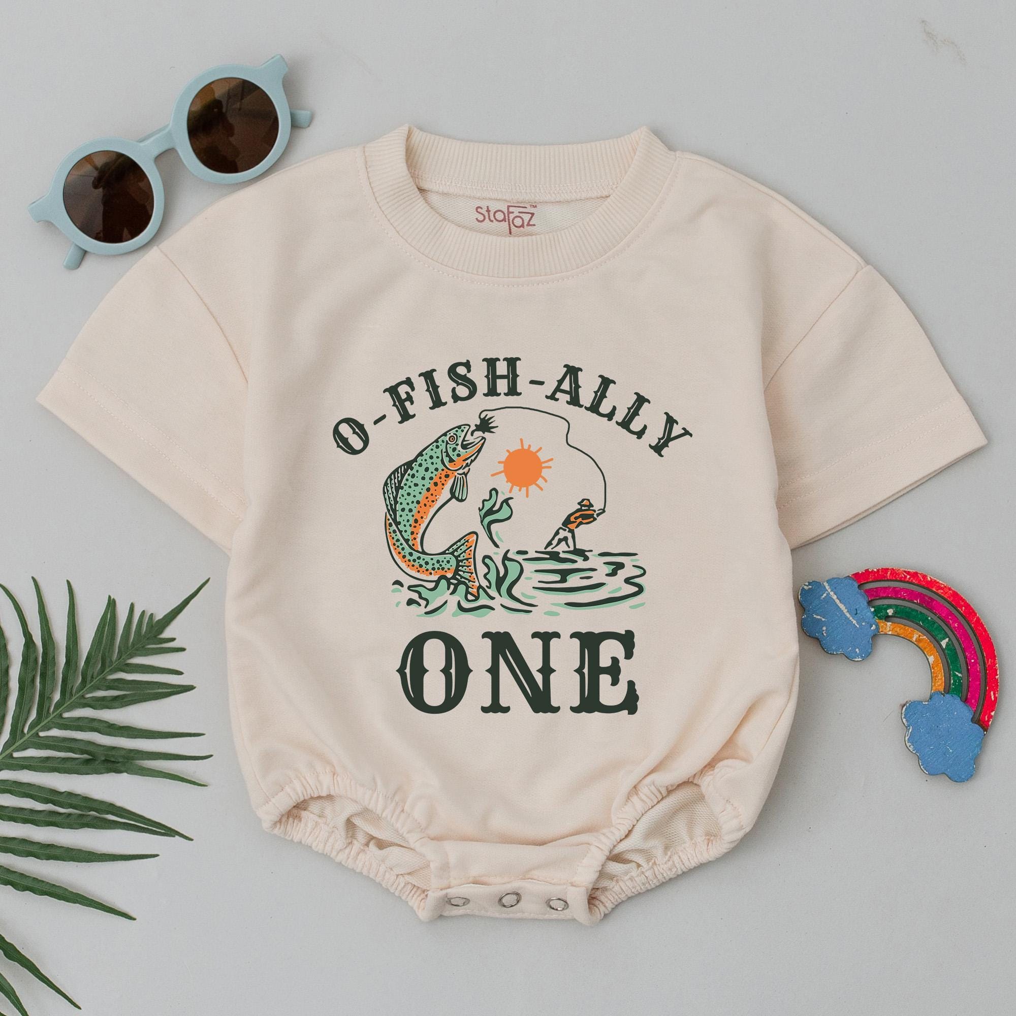 O-Fish-Ally One Romper Fun Fish Design First Birthday Outfit Soft Cotton Baby Bodysuit Gift for Toddlers Boys or Girls Celebrations