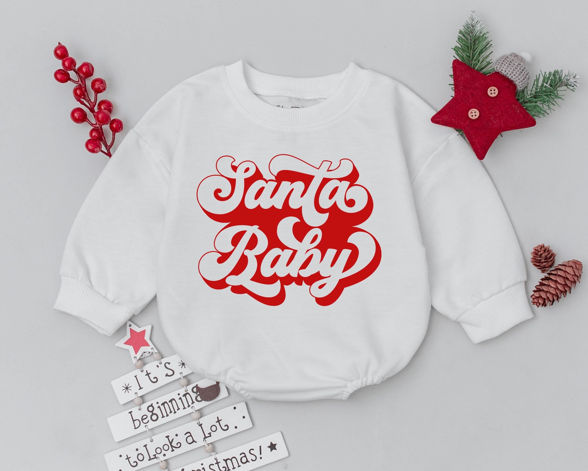 Santa Baby Retro Romper Perfect First Christmas Outfit Soft Cotton Bodysuit Groovy Holiday Toddler Gift Nostalgic Vintage Style