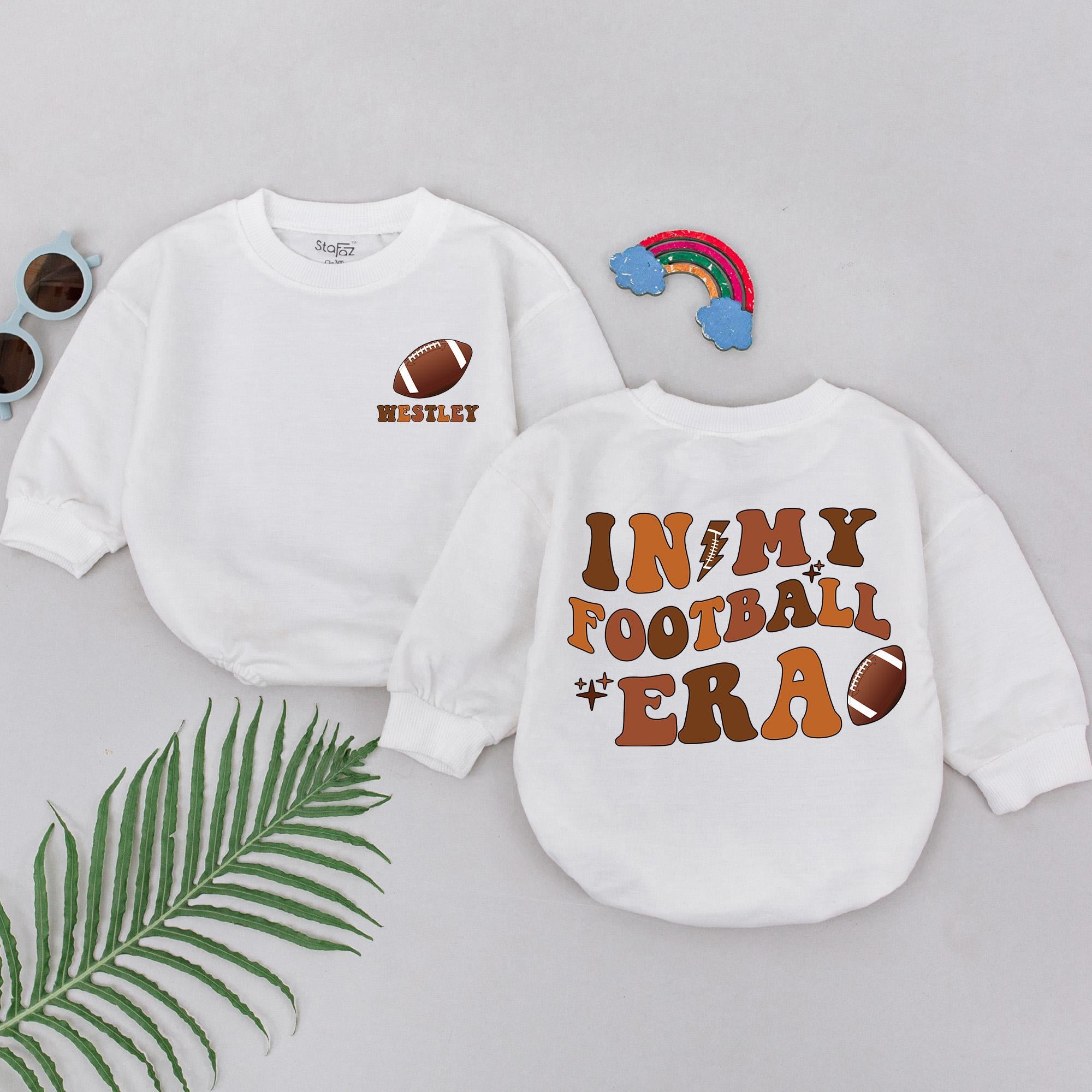 Custom In My Football Era Baby Romper with Retro Design Personalized Gameday Outfit for Girls Nostalgic Brown Orange Soft Cotton