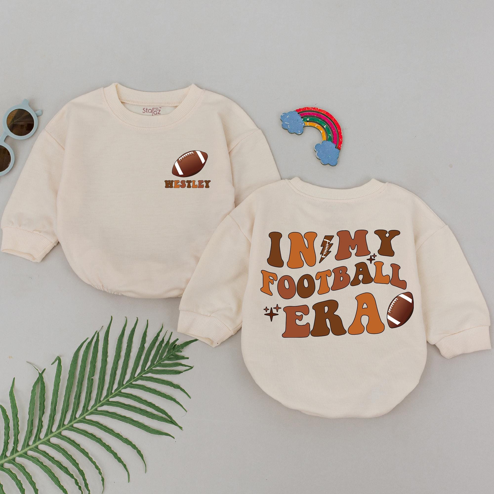 Custom In My Football Era Baby Romper with Retro Design Personalized Gameday Outfit for Girls Nostalgic Brown Orange Soft Cotton
