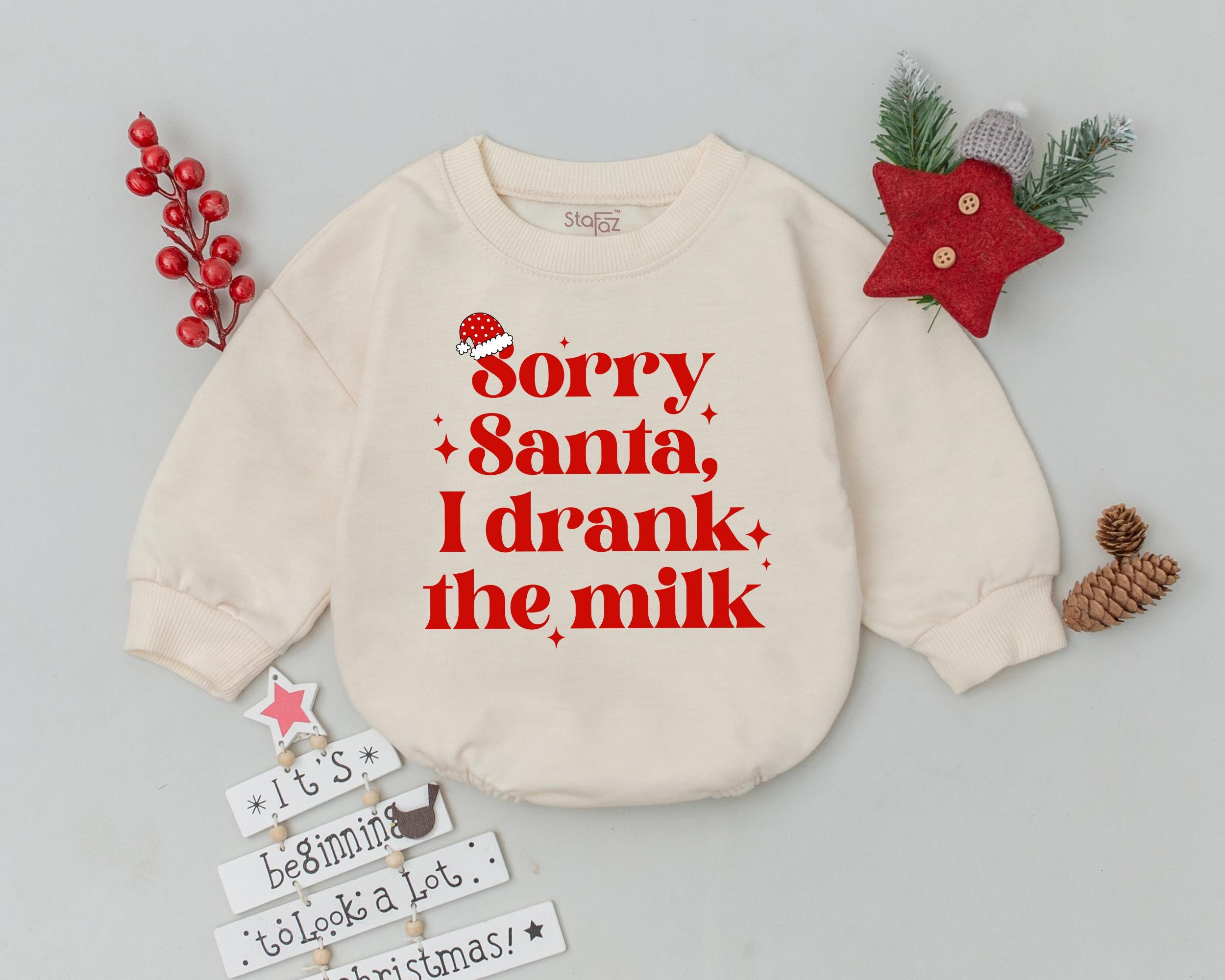 Sorry Santa I Drank The Milk Baby Romper First Christmas Outfit Cozy Infant Bodysuit Holiday Gift Newborn Cotton Western Design