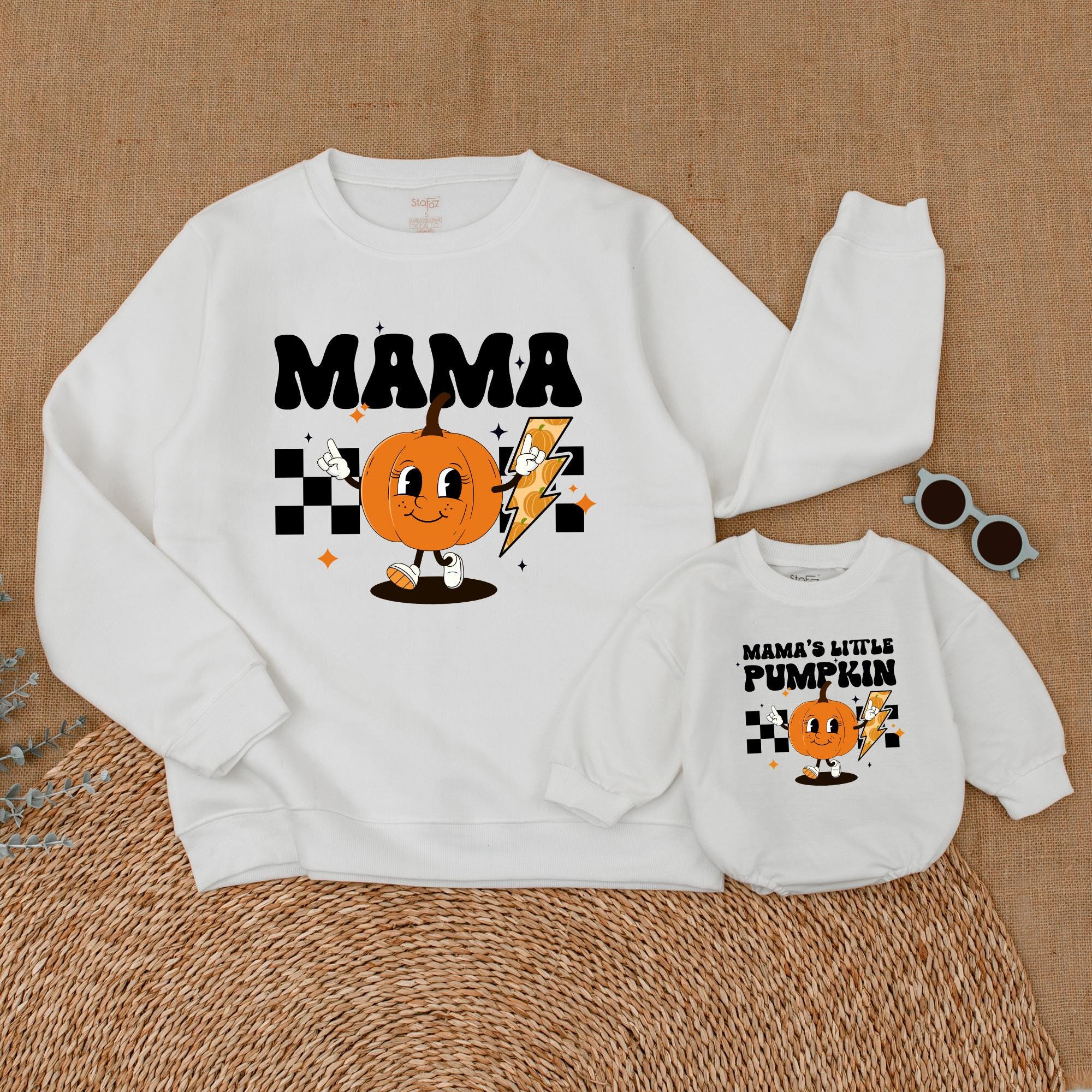 Mama and Me Pumpkin Sweatshirts Matching Fall Outfits Cotton Baby Thanksgiving Romper Cheerful Design Personalized Family Gift