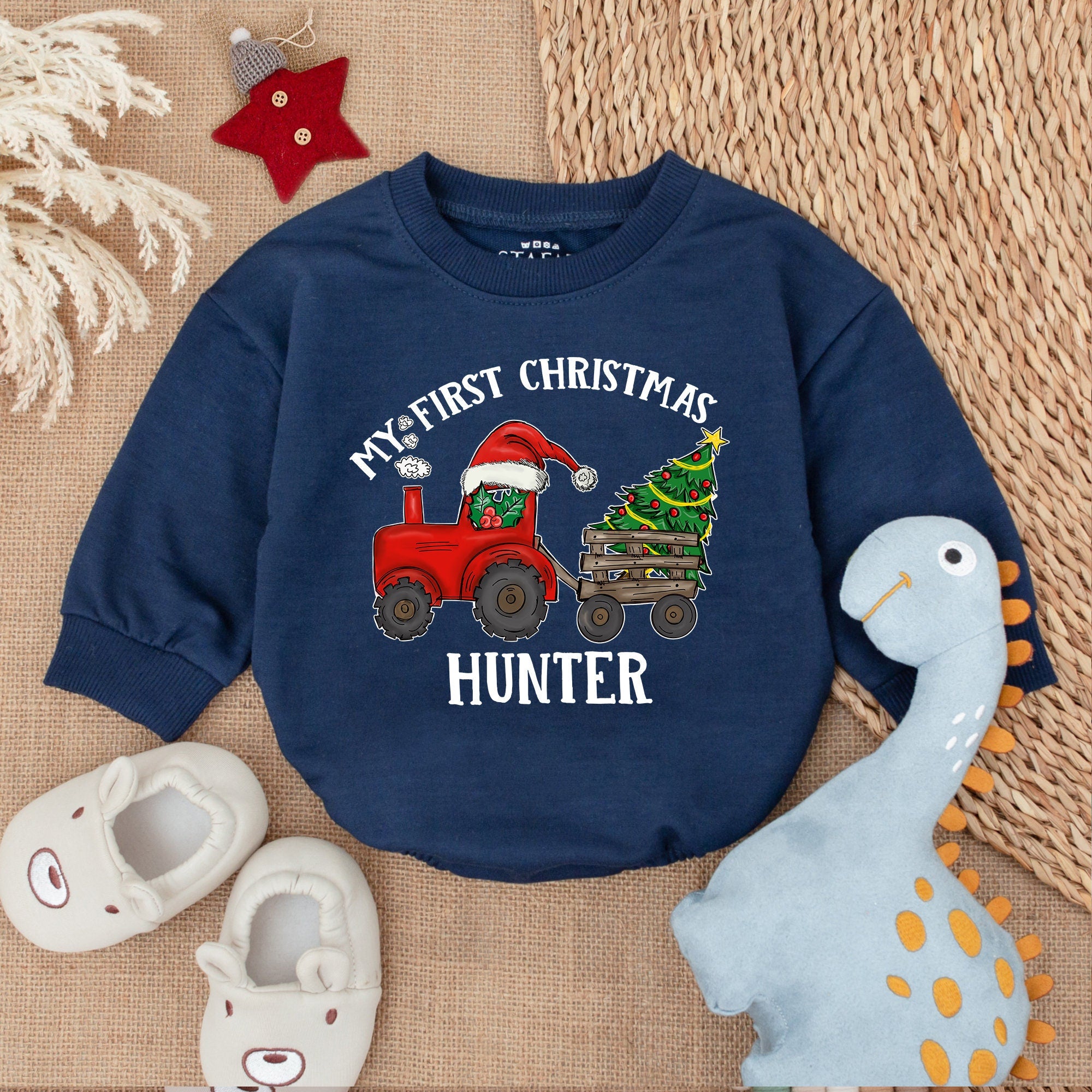 Personalized Baby Farm Christmas Romper with Santa Tractor Festive Outfit Custom Name Holiday Gift for Infant Girl or Boy Celebrations