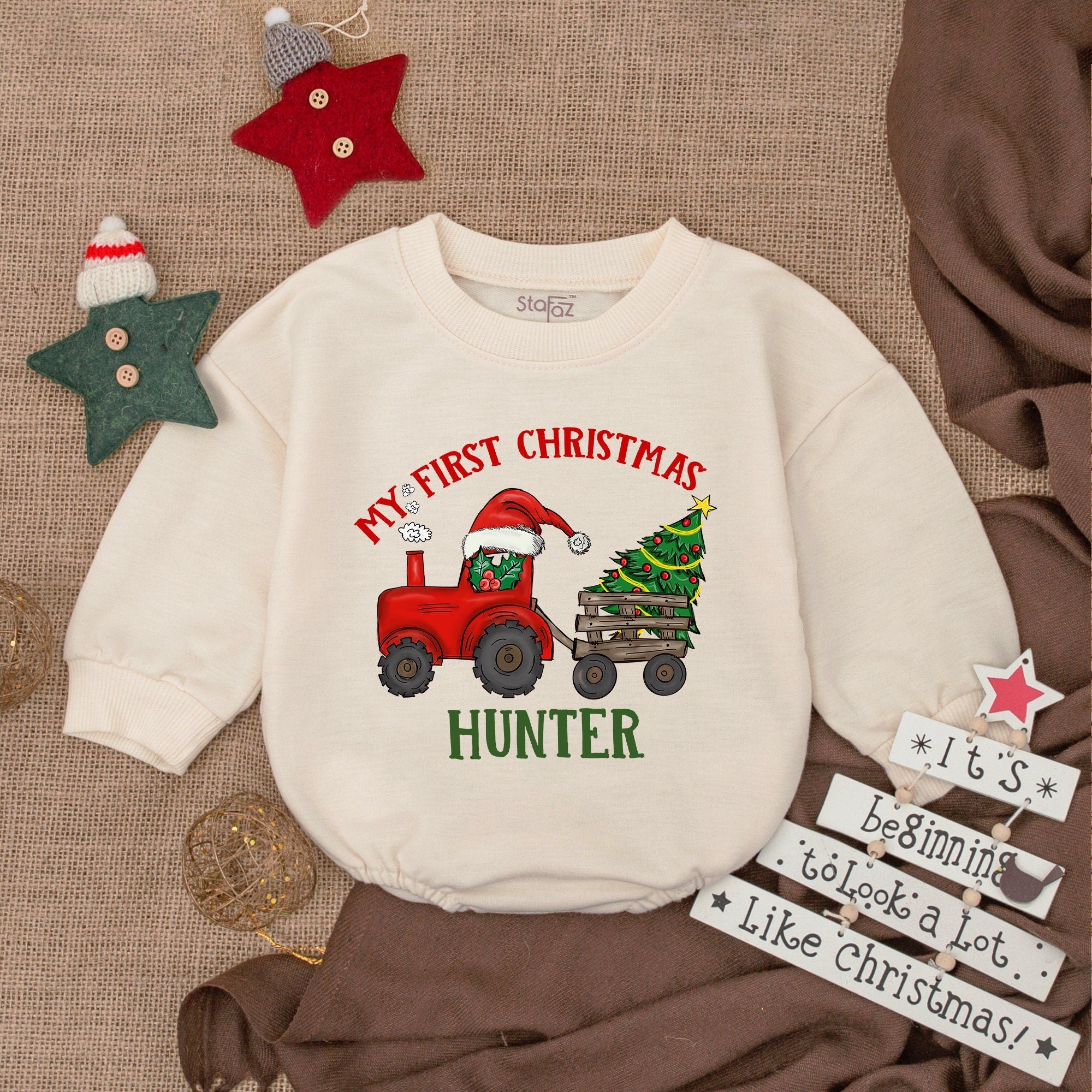 Personalized Baby Farm Christmas Romper with Santa Tractor Festive Outfit Custom Name Holiday Gift for Infant Girl or Boy Celebrations
