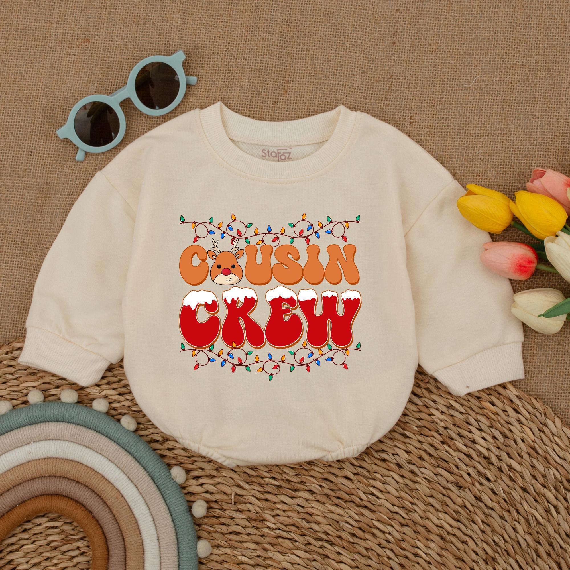 Cousin Crew Baby Romper with Santa Hat and Lights Christmas Outfit Holiday Bodysuit First Christmas Gift Soft Cotton Infant Clothes