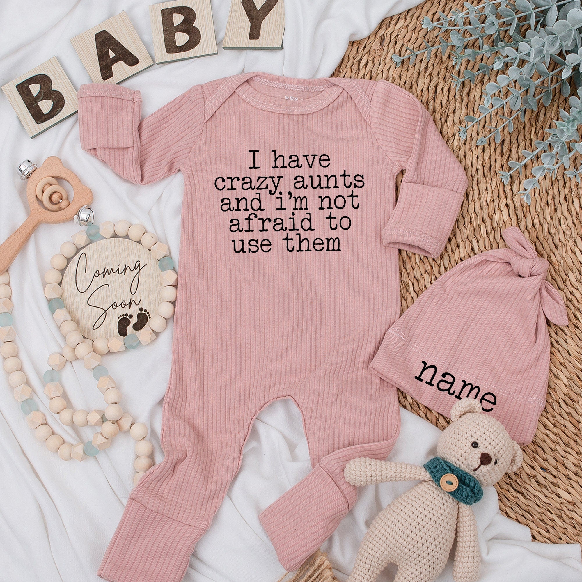 Custom Baby Bodysuit and Hat Set with Fun Quote Personalized Name Gift for Newborns Playful Baby Outfit for Birthday or Holiday