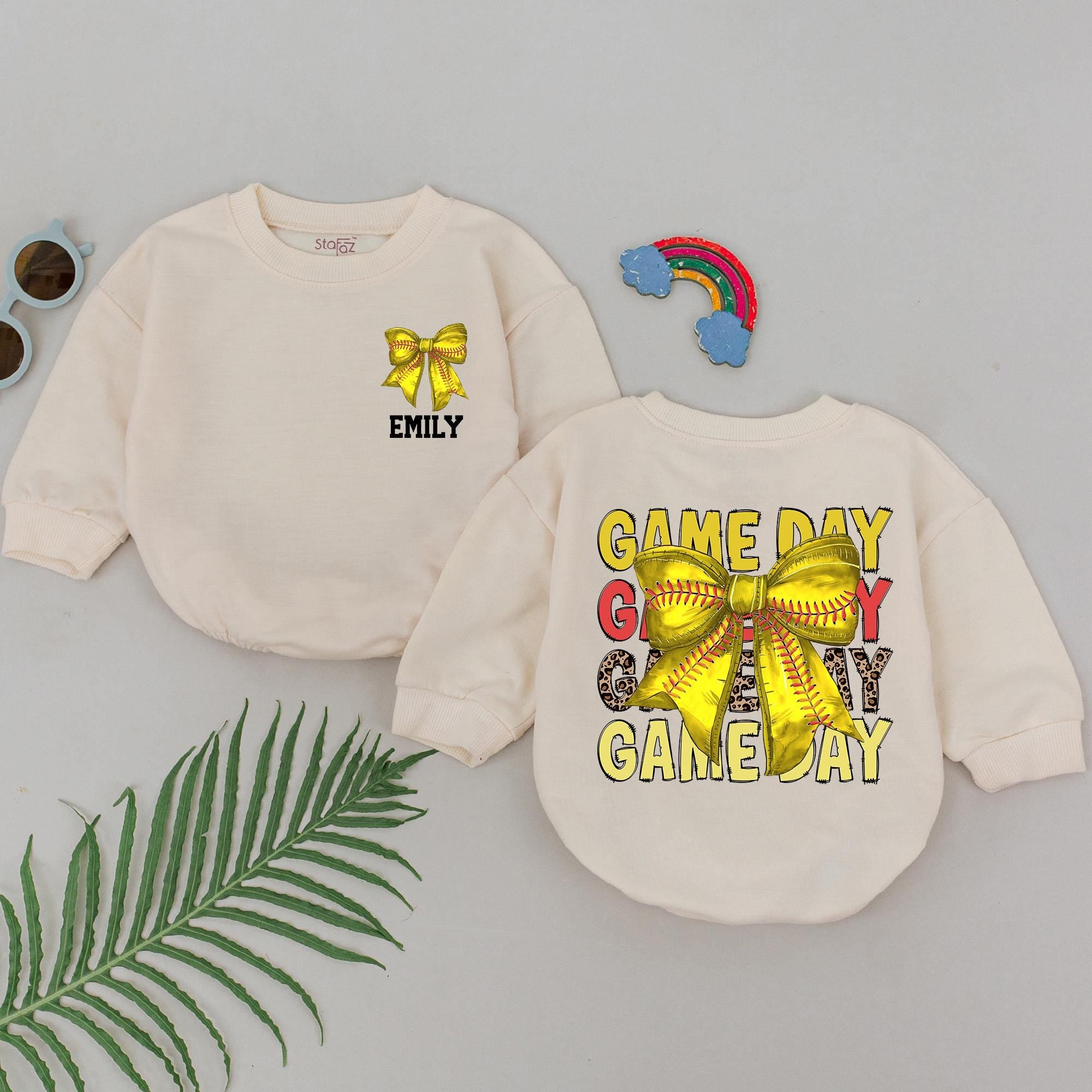Custom Game Day Softball Romper with Name, Personalized Baby Gift