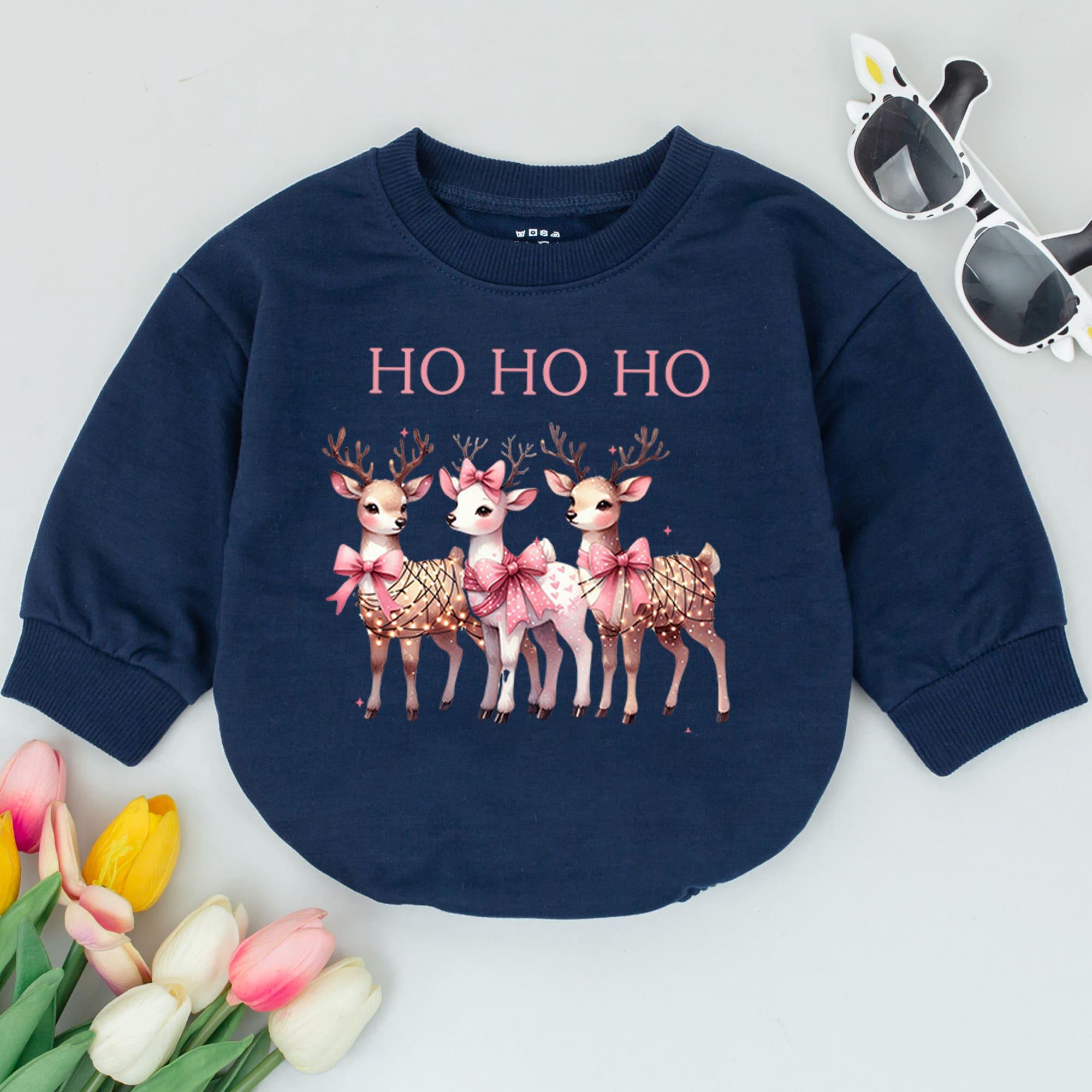 Ho Ho Ho Reindeer Baby Romper Soft Pastel Girl Holiday Outfit First Christmas Whimsical Design Comfortable Cotton Baby Shower Gift