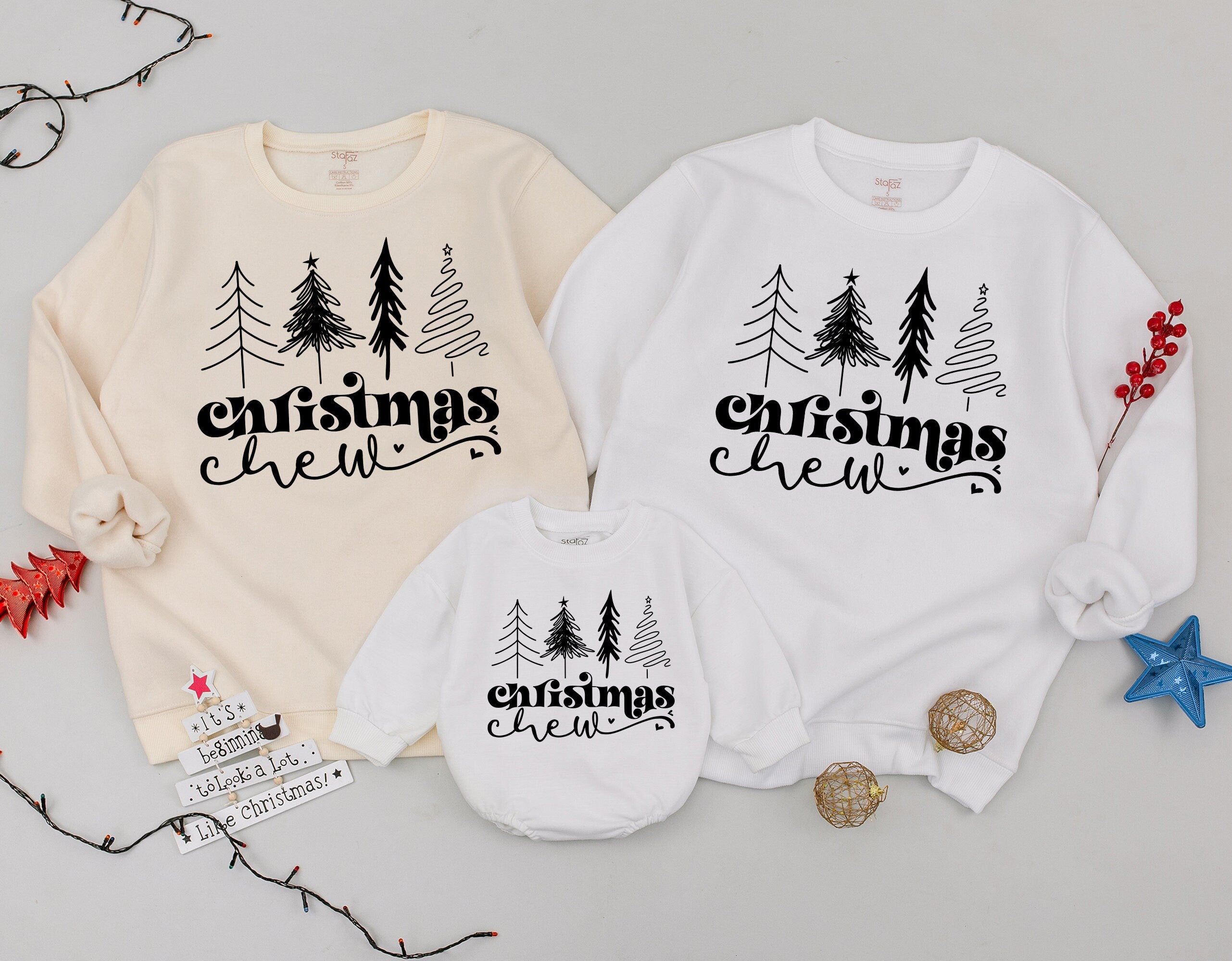 Christmas Crew Family Sweatshirts with Tree Design