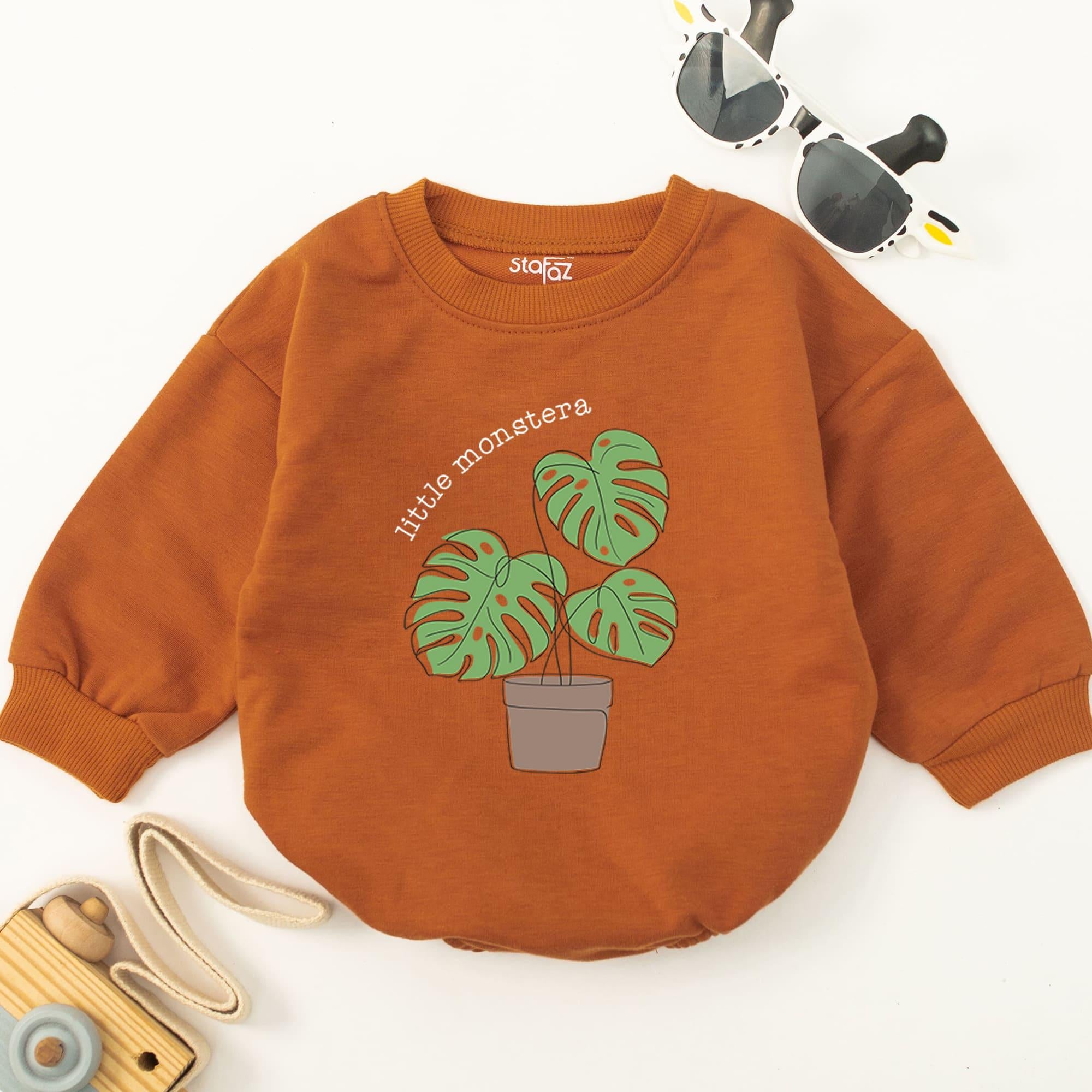 Little Monstera Baby Romper Funny Plant Bodysuit Newborn Gift Soft Cotton Tropical Baby Shower Outfit Pregnancy Reveal