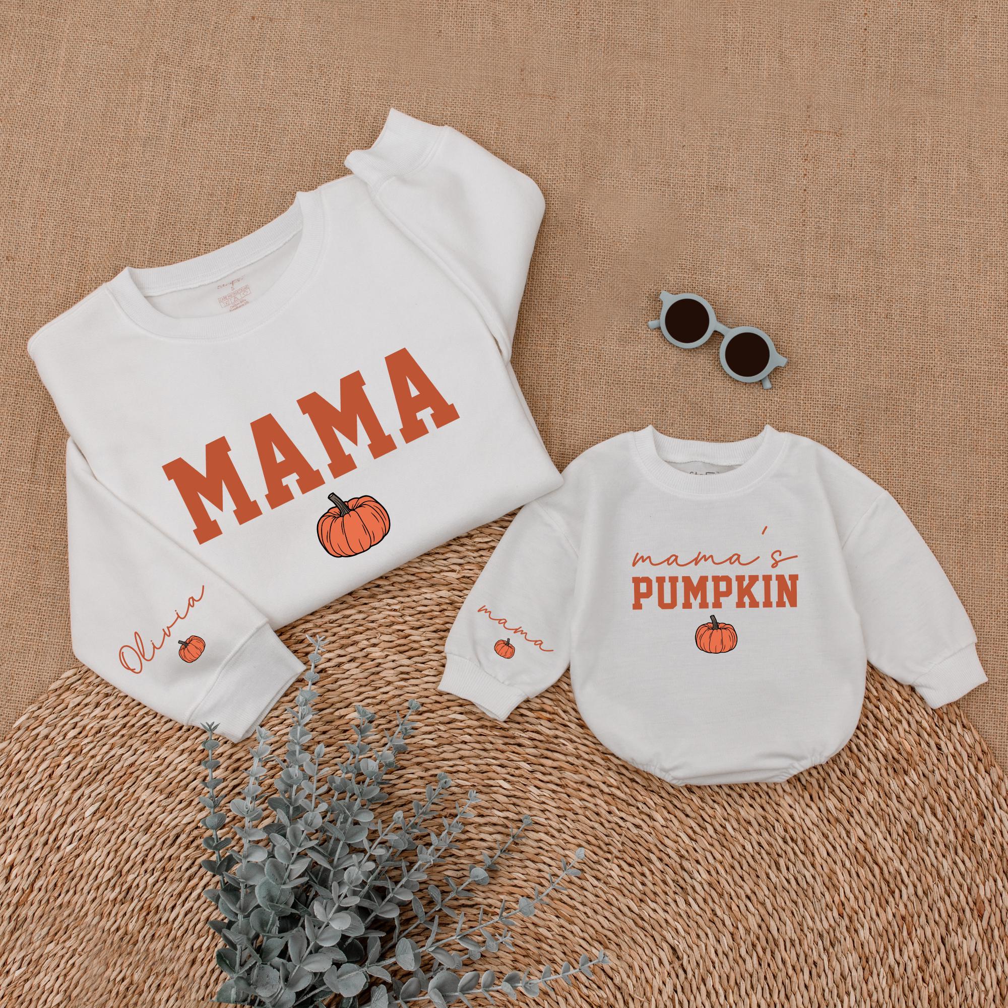 Autumn Mama and Me Pumpkin Outfits Cozy Sweatshirt Romper Set Personalized Fall Thanksgiving Baby Mom Matching Family Clothing