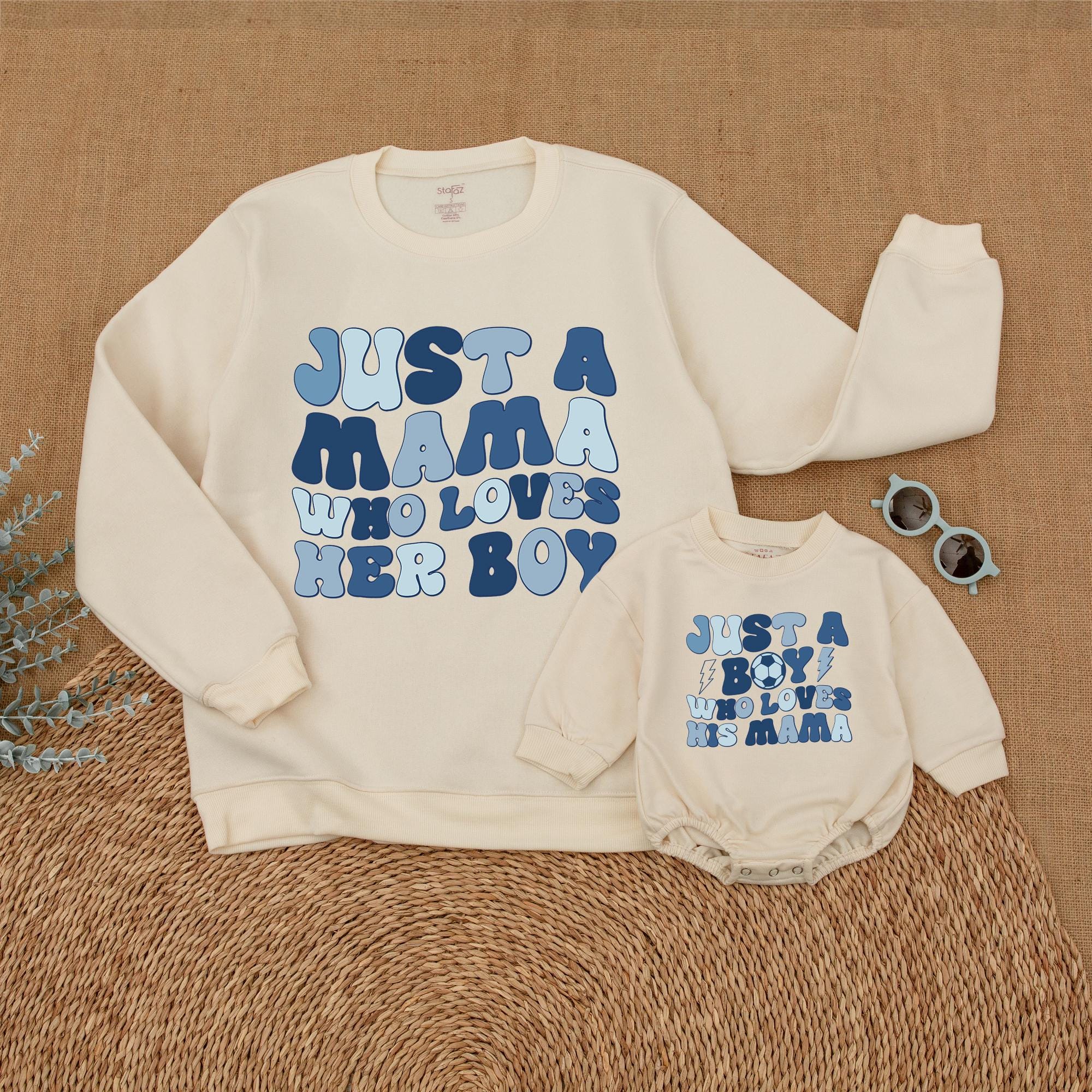Mama and Son Matching Sweatshirts Retro Bubble Design Soft Cotton Casual Baby Boy Outfit Personalized Family Gift