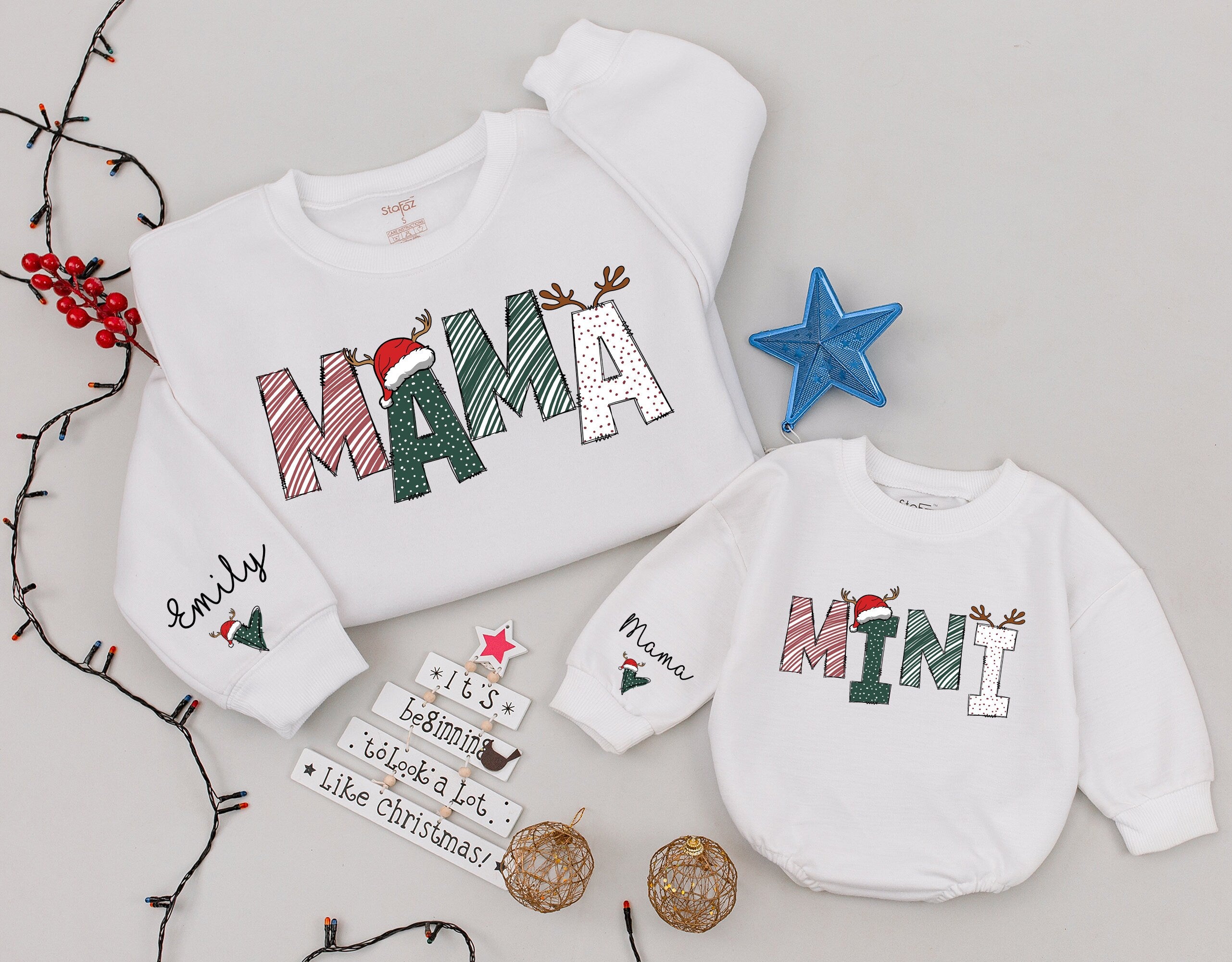 Personalized Mama & Mini Christmas Sweatshirts with Festive Design