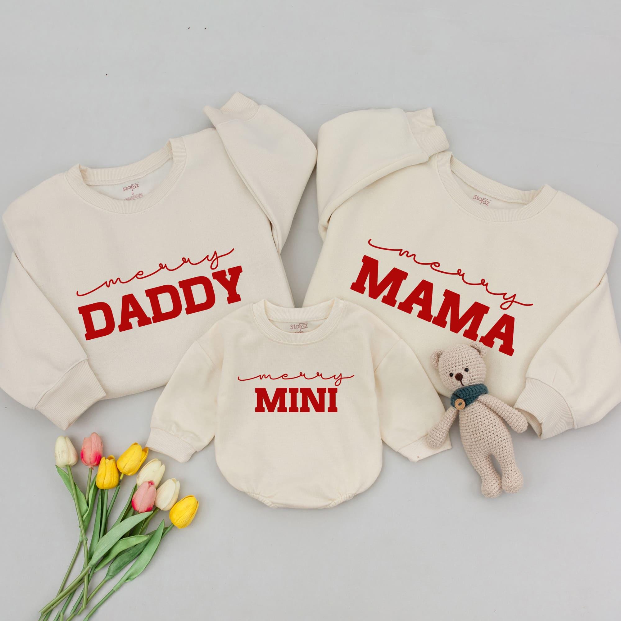 Merry Family Matching Christmas Shirts Festive Red Text Holiday Outfit Mom Dad Kids Personalized Gift