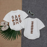 Game Day Football Texture Baby Romper with Bow Playful Laces Design Short Sleeve Newborn Outfit for Gameday or Birthday Celebration
