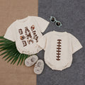 Game Day Football Texture Baby Romper with Bow Playful Laces Design Short Sleeve Newborn Outfit for Gameday or Birthday Celebration