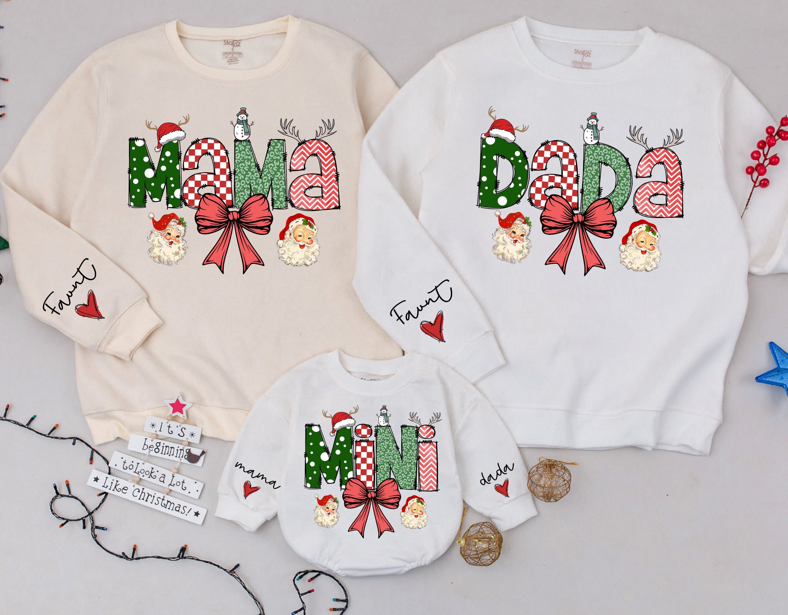 Personalized Christmas Family Matching Outfits Mama Dada Mini Sweatshirt Holiday Toddler Girl Romper Santa Reindeer Gift