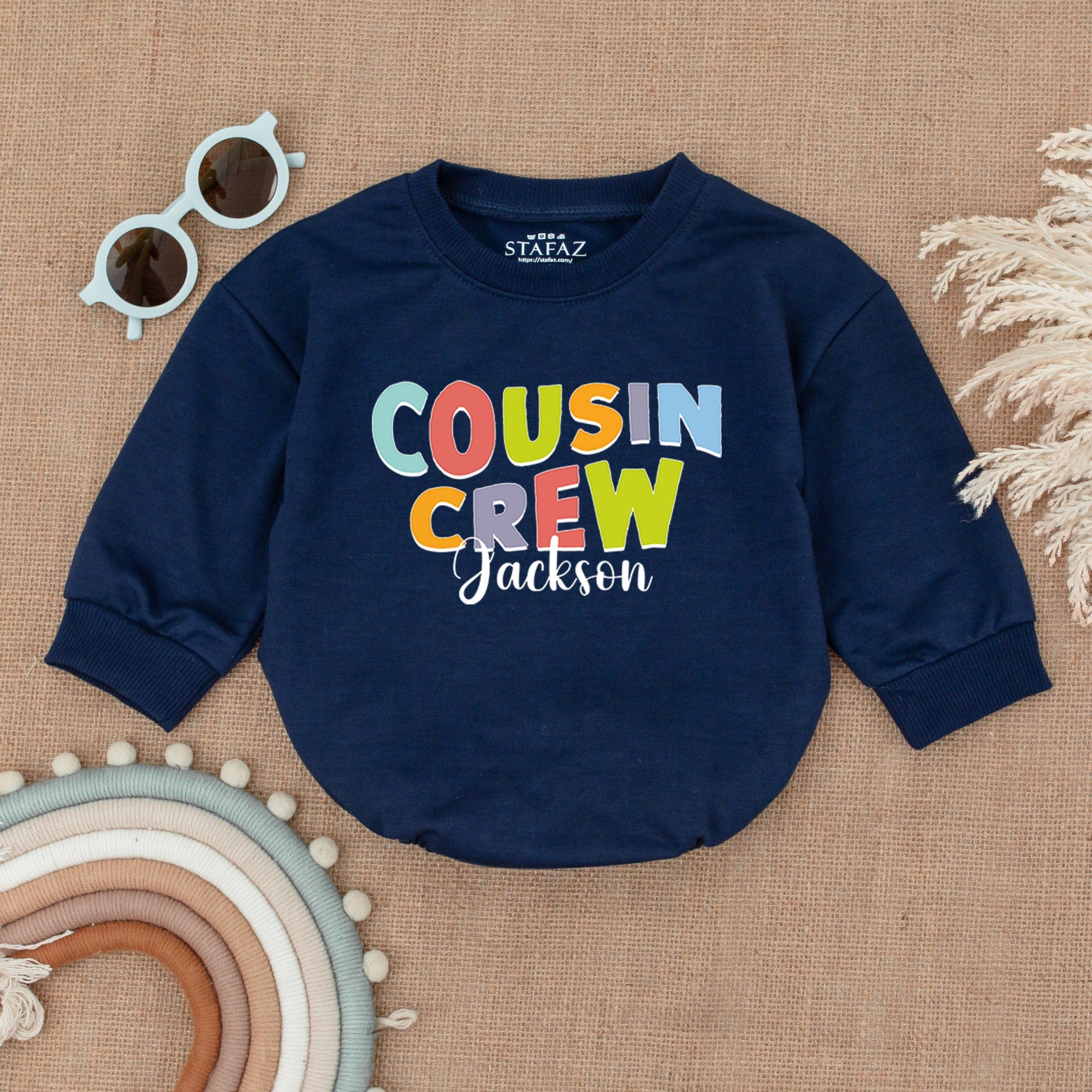 Personalized Cousin Crew Baby Romper with Colorful Design
