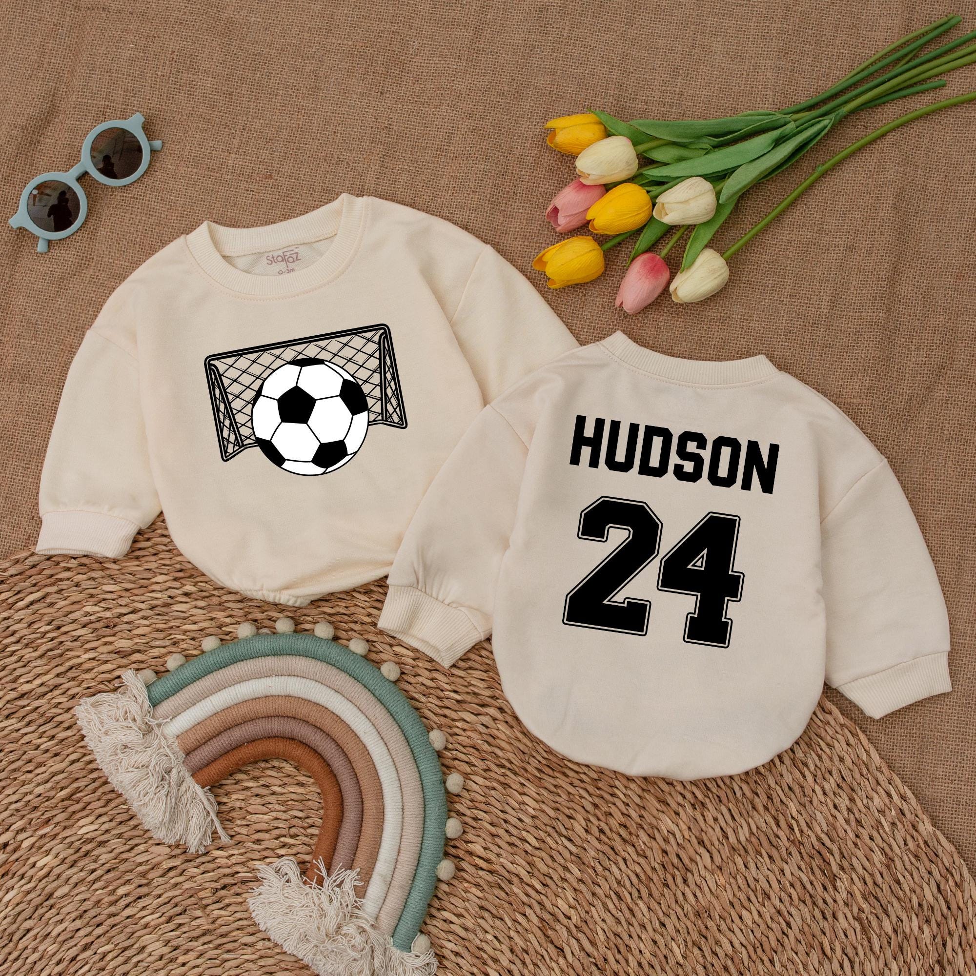 Custom Soccer Baby Romper with Name & Number Design