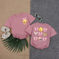 Custom Baby Softball Bubble Romper with Pink Bow Artwork, Short Sleeve Cotton Outfit for Game Day, Birthday Gift, Newborn & Infant Clothes