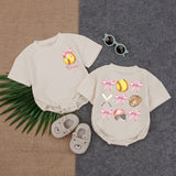 Custom Baby Softball Bubble Romper with Pink Bow Artwork, Short Sleeve Cotton Outfit for Game Day, Birthday Gift, Newborn & Infant Clothes