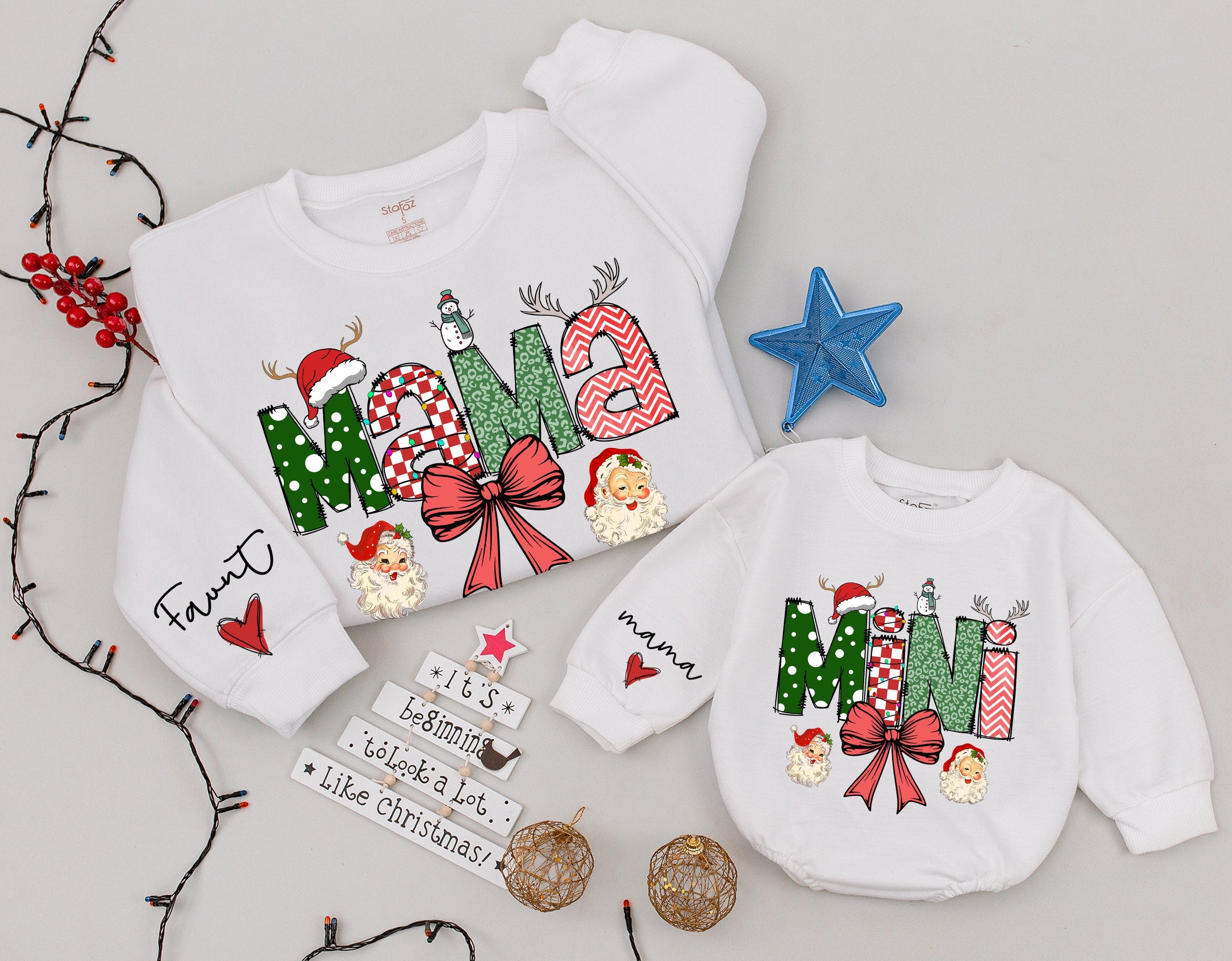 Personalized Mama & Mini Christmas Sweatshirts with Festive Design