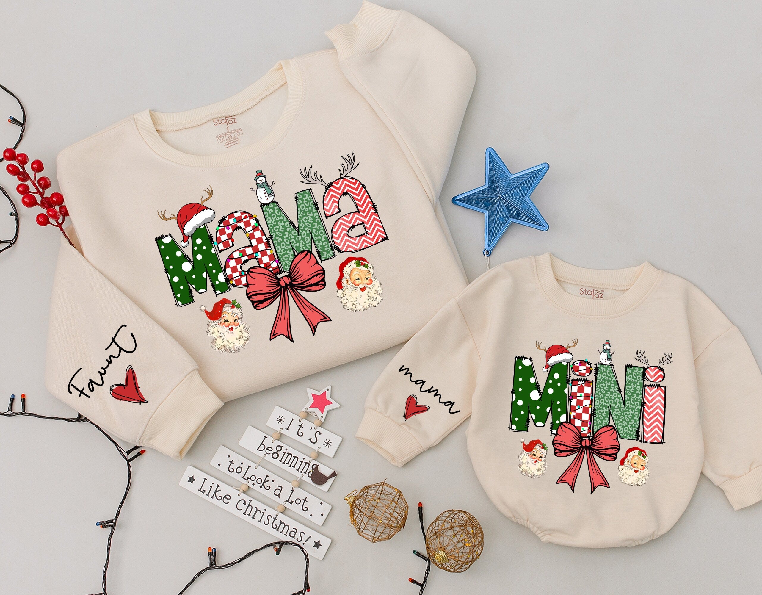 Personalized Mama & Mini Christmas Sweatshirts with Festive Design