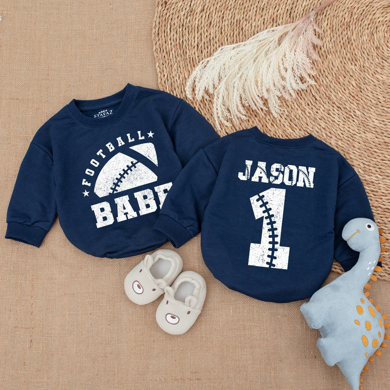 Custom Football Baby Romper with Name Jason Vintage Sports Theme Soft Cotton Infant Outfit Perfect Birthday Gift