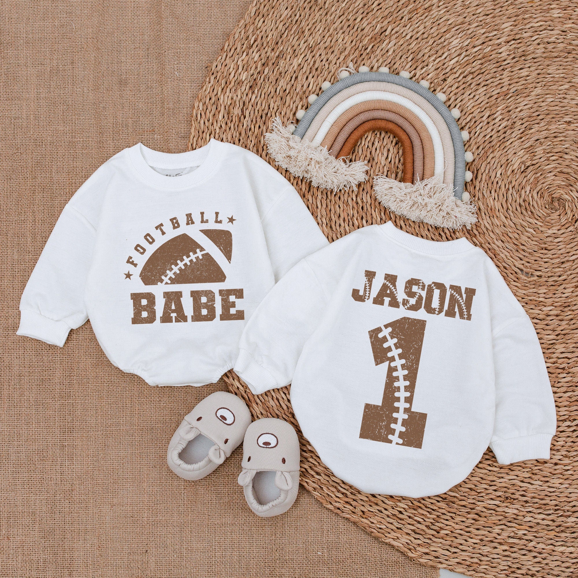 Custom Football Baby Romper with Name Jason Vintage Sports Theme Soft Cotton Infant Outfit Perfect Birthday Gift