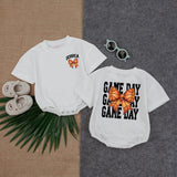 Personalized Basketball Game Day Baby Romper with Bow Sporty Custom Name Retro Style Infant Outfit Football Season Gift