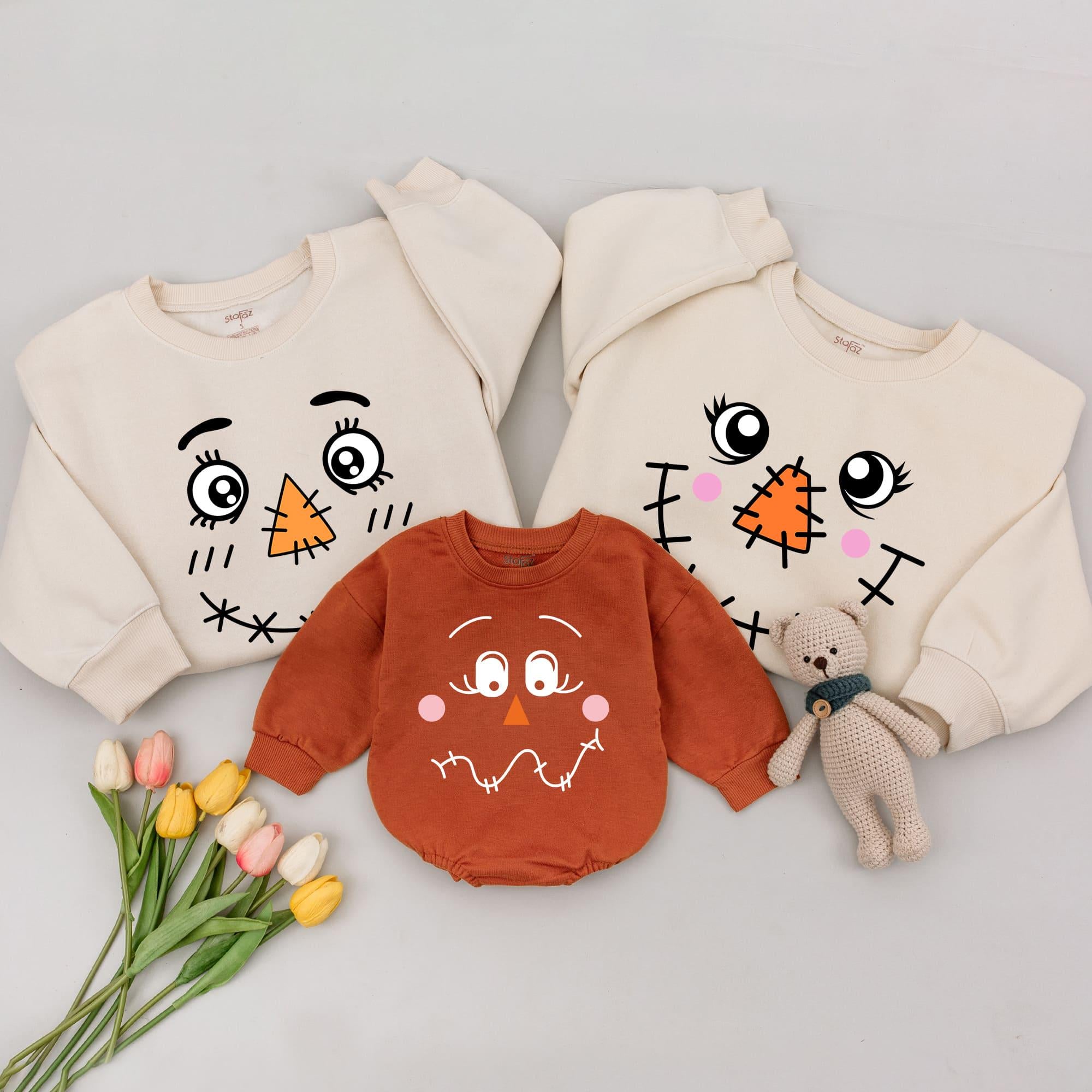 Whimsical Scarecrow Family Matching Sweatshirts for Fall Thanksgiving Outfits Mom Dad Baby Personalized Cotton Soft Holiday Design