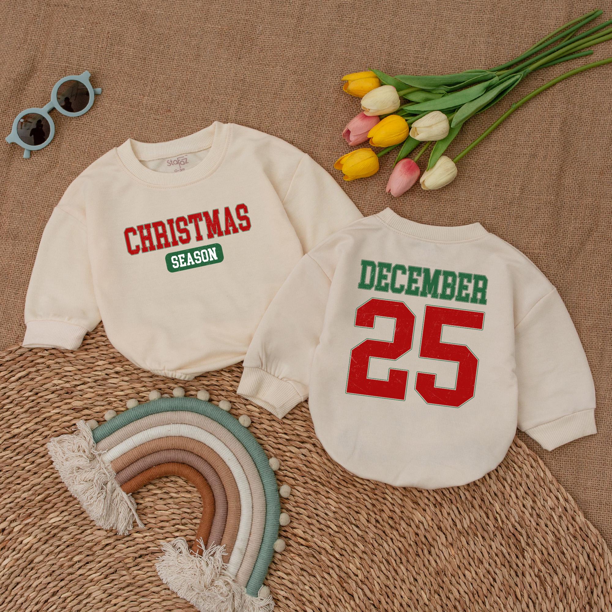 Retro Christmas Baby Romper Holiday Outfit Infant First Christmas Soft Cotton Festive Design Red Green December 25 Vintage Style