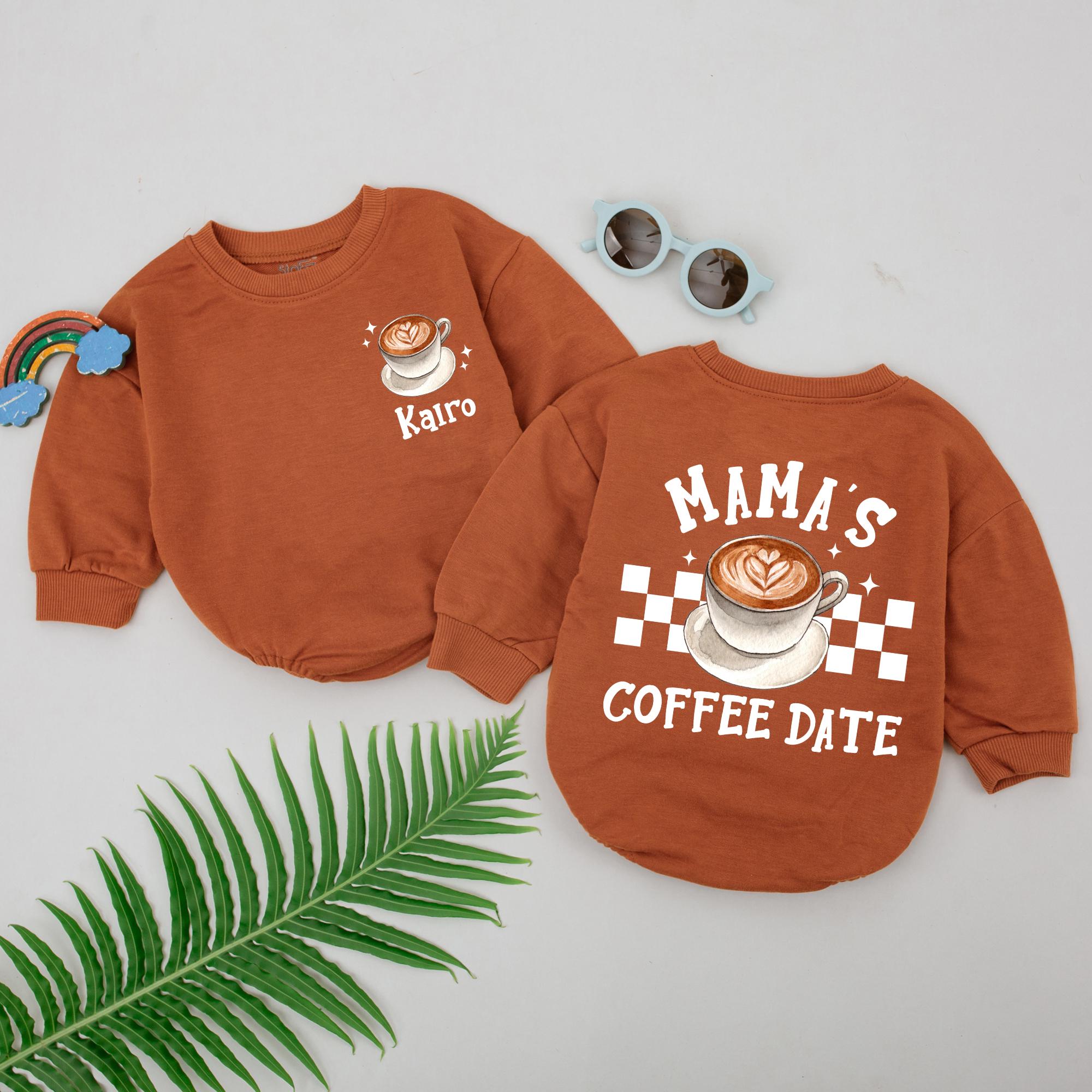 Personalized Mama's Coffee Date Romper Latte Art Baby Girl Outfit Cozy Checkered Design Mother's Day Gift Infant Shower Present