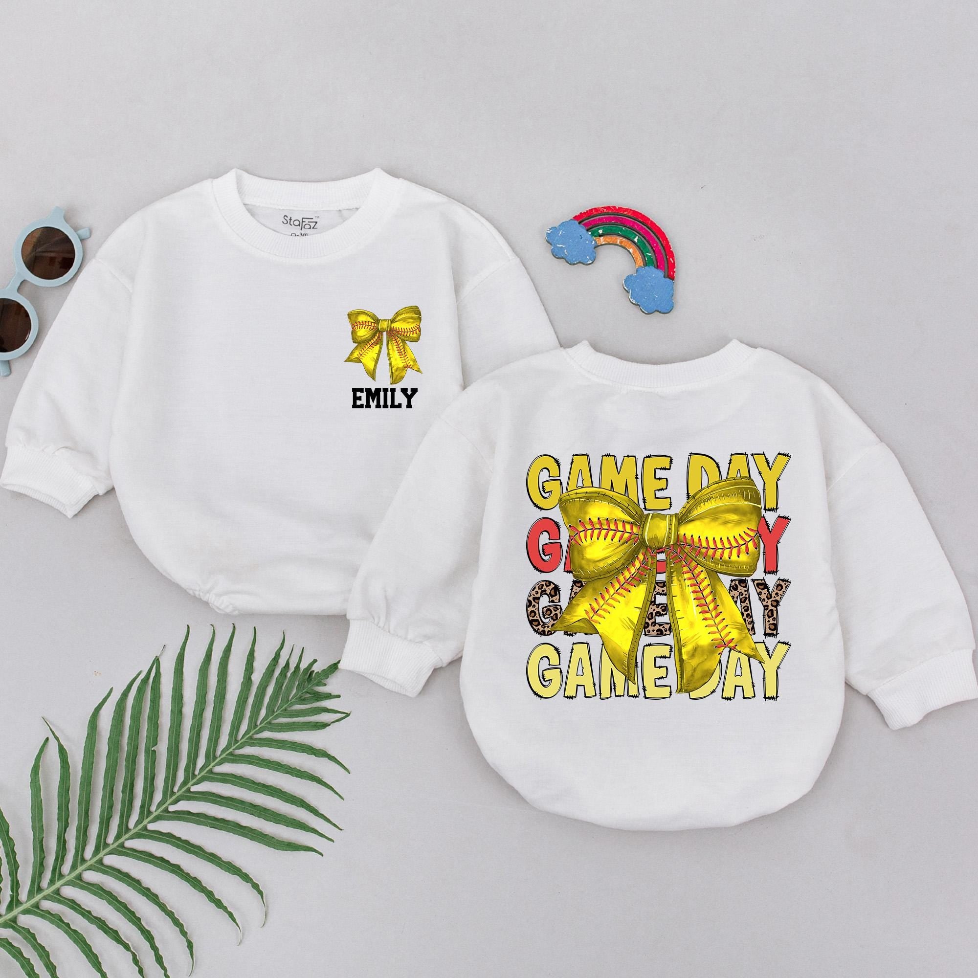 Custom Game Day Softball Romper with Name, Personalized Baby Gift