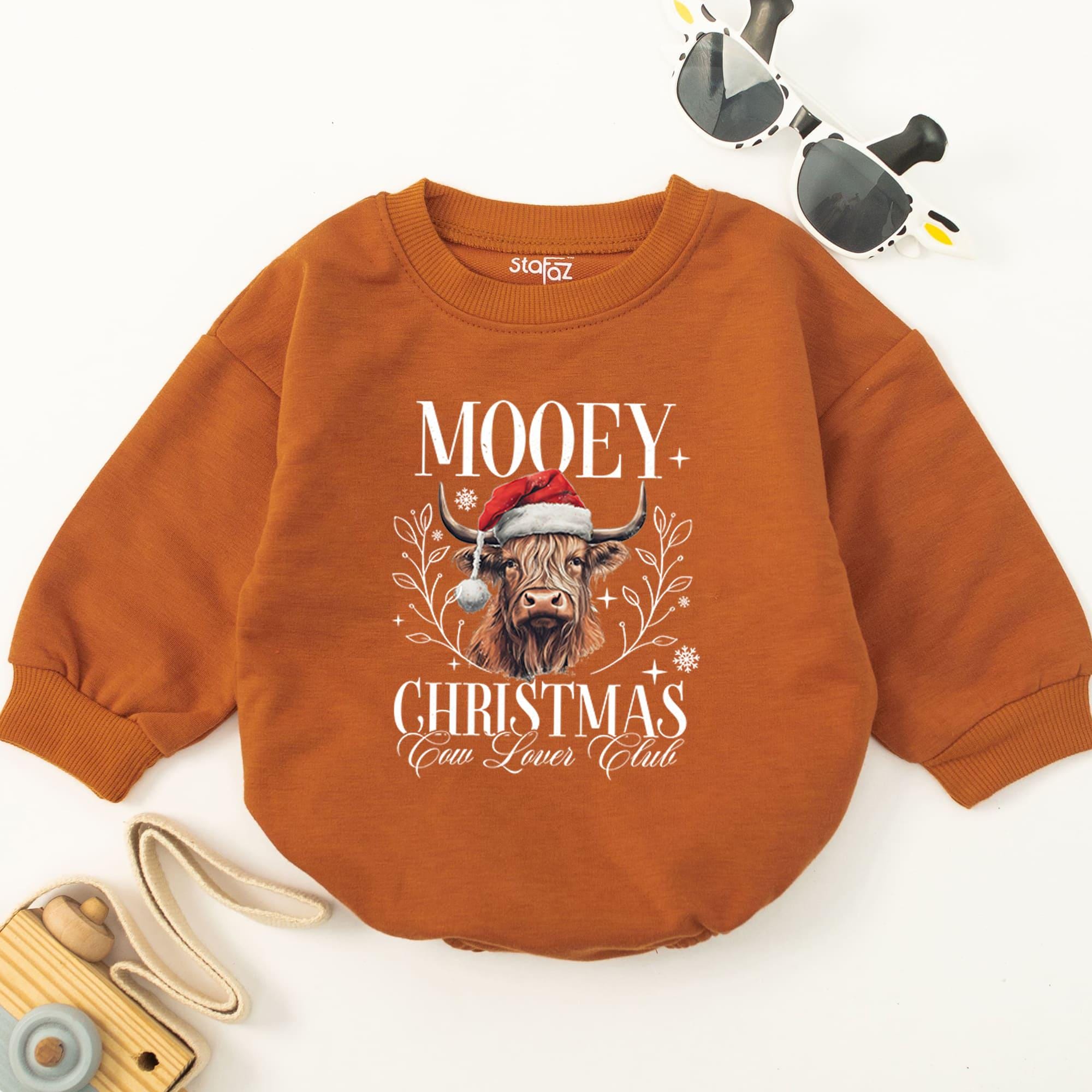 Mooey Christmas Baby Bubble Romper Cow Lover Holiday Outfit Fun First Christmas Infant Clothes Winter Gift Festive Design