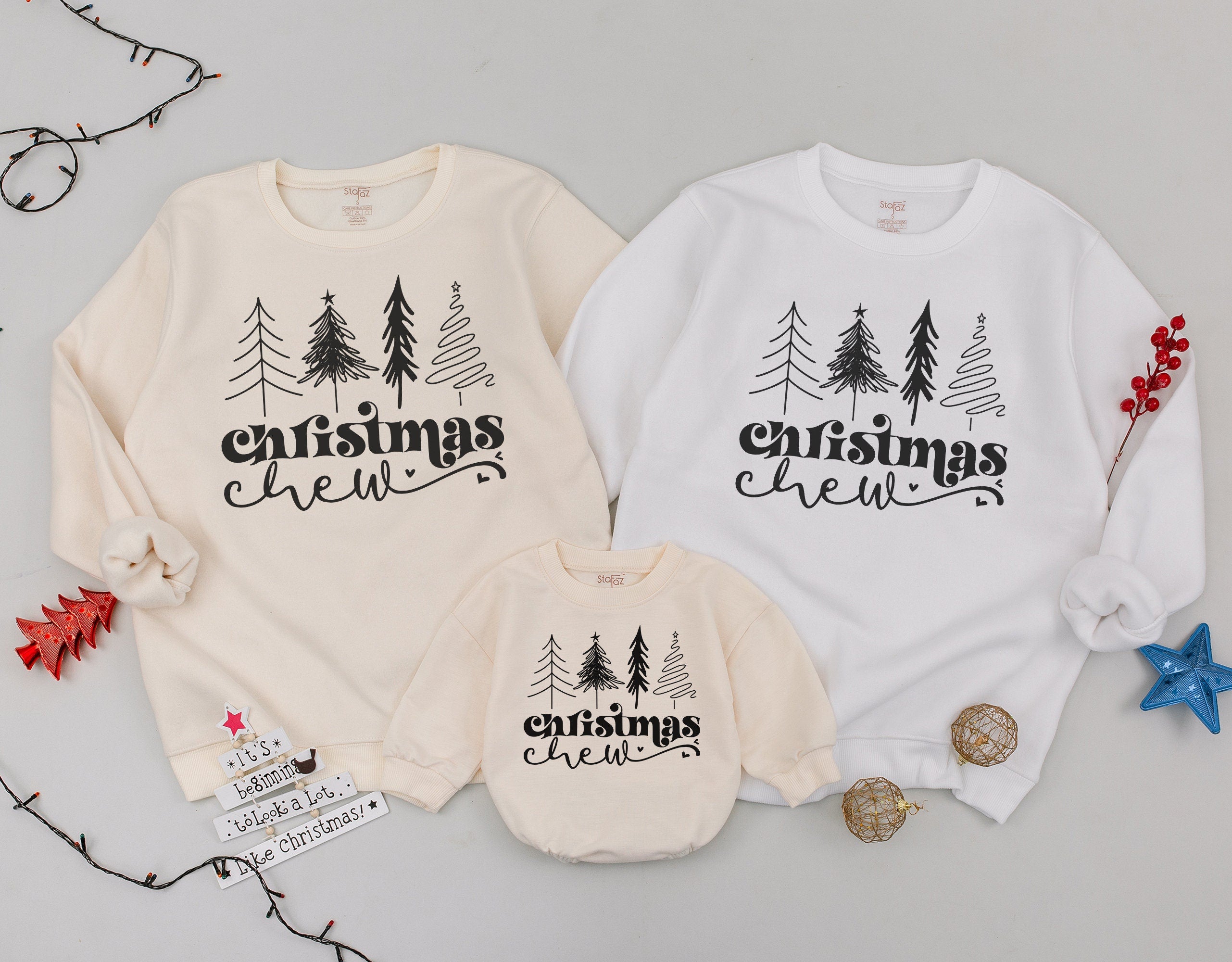 Christmas Crew Family Sweatshirts with Tree Design