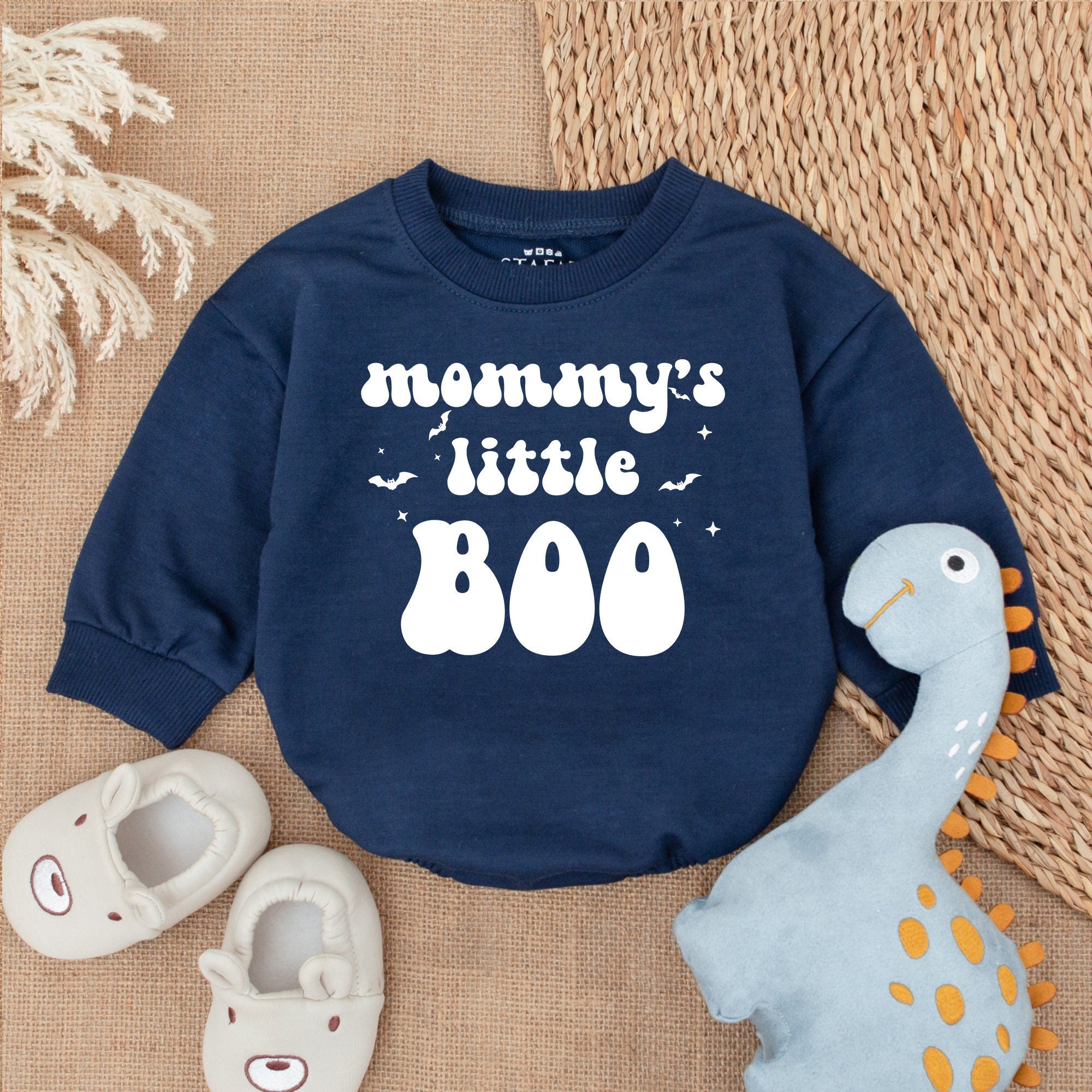 Mommy's Little Boo Retro Halloween Baby Romper with Bats Stars Vintage Orange Black Soft Cotton Infant Bodysuit First Holiday Outfit