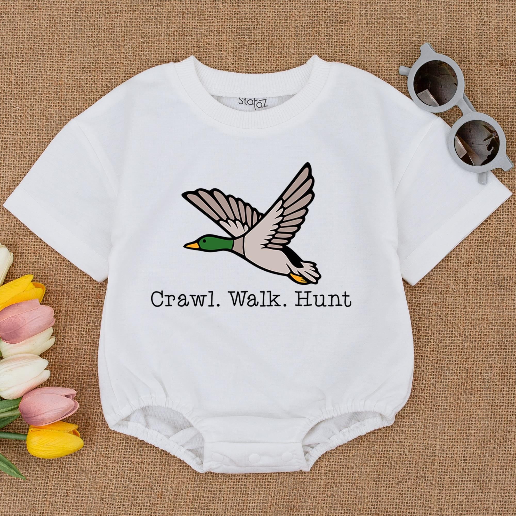 Crawl Walk Hunt Baby Romper with Mallard Duck Design