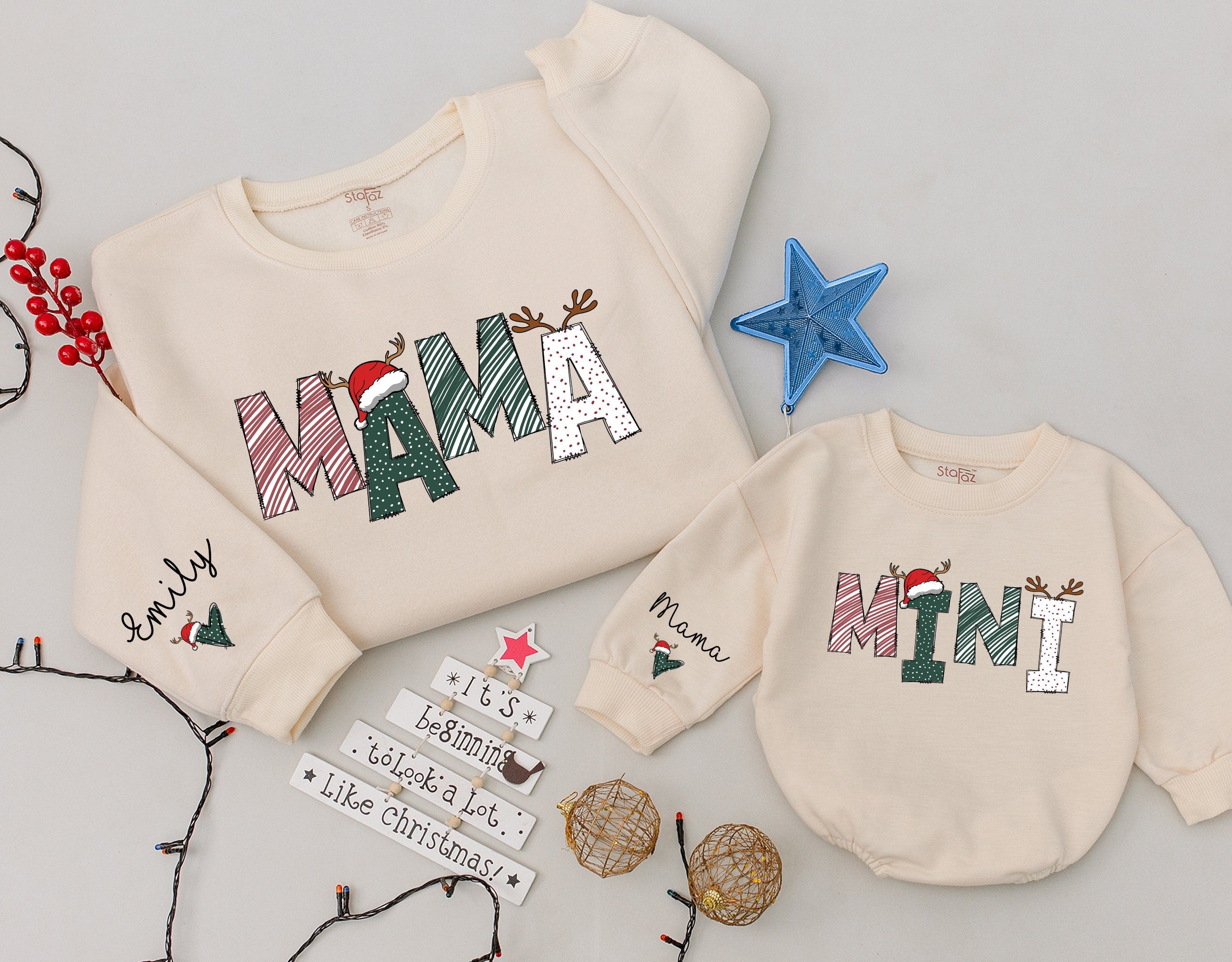 Personalized Mama & Mini Christmas Sweatshirts with Festive Design