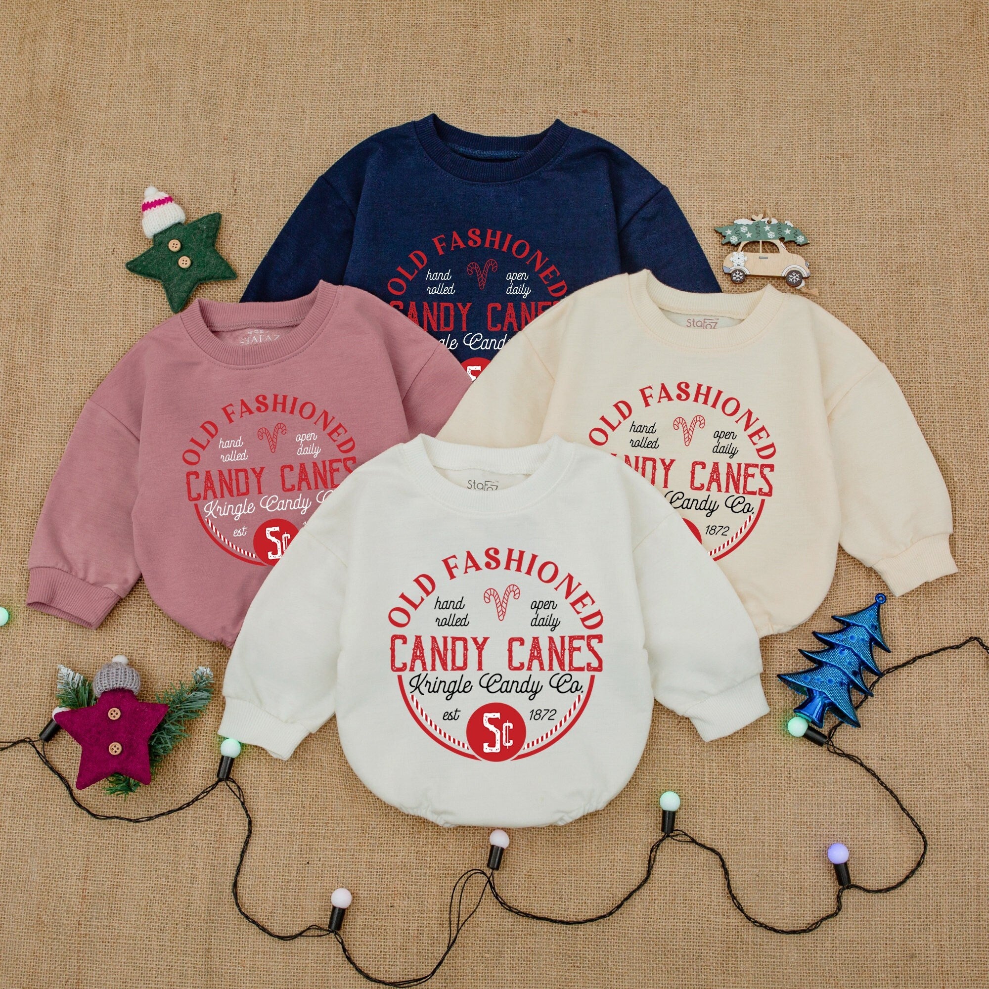 Vintage Candy Canes Baby Romper First Christmas Outfit Soft Cotton Retro Holiday Infant Bodysuit Warm Festive Design Krispie Candy Co.