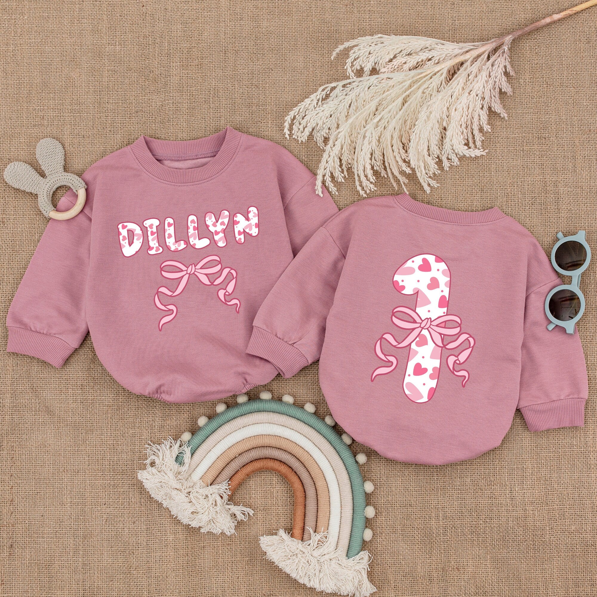 Personalized Pink Cow Pattern First Birthday Romper for Girls