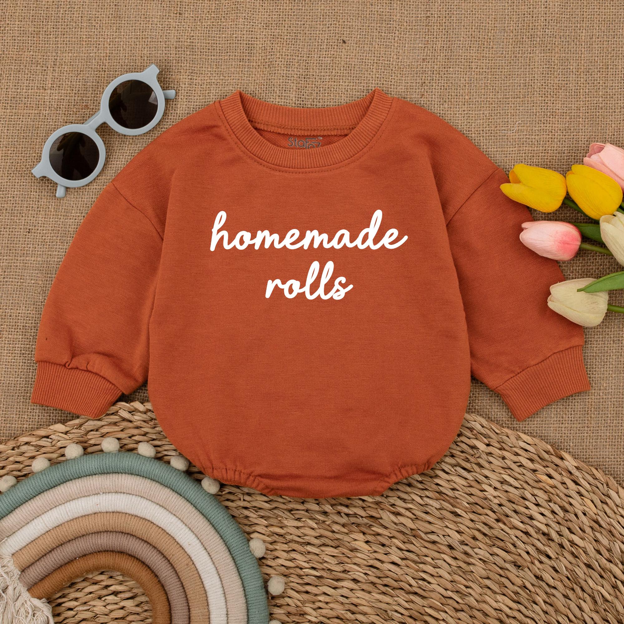 Homemade Rolls Baby Romper Cozy First Thanksgiving Outfit Infant Bodysuit Warm Earthy Design Soft Comfortable Holiday Apparel Gift