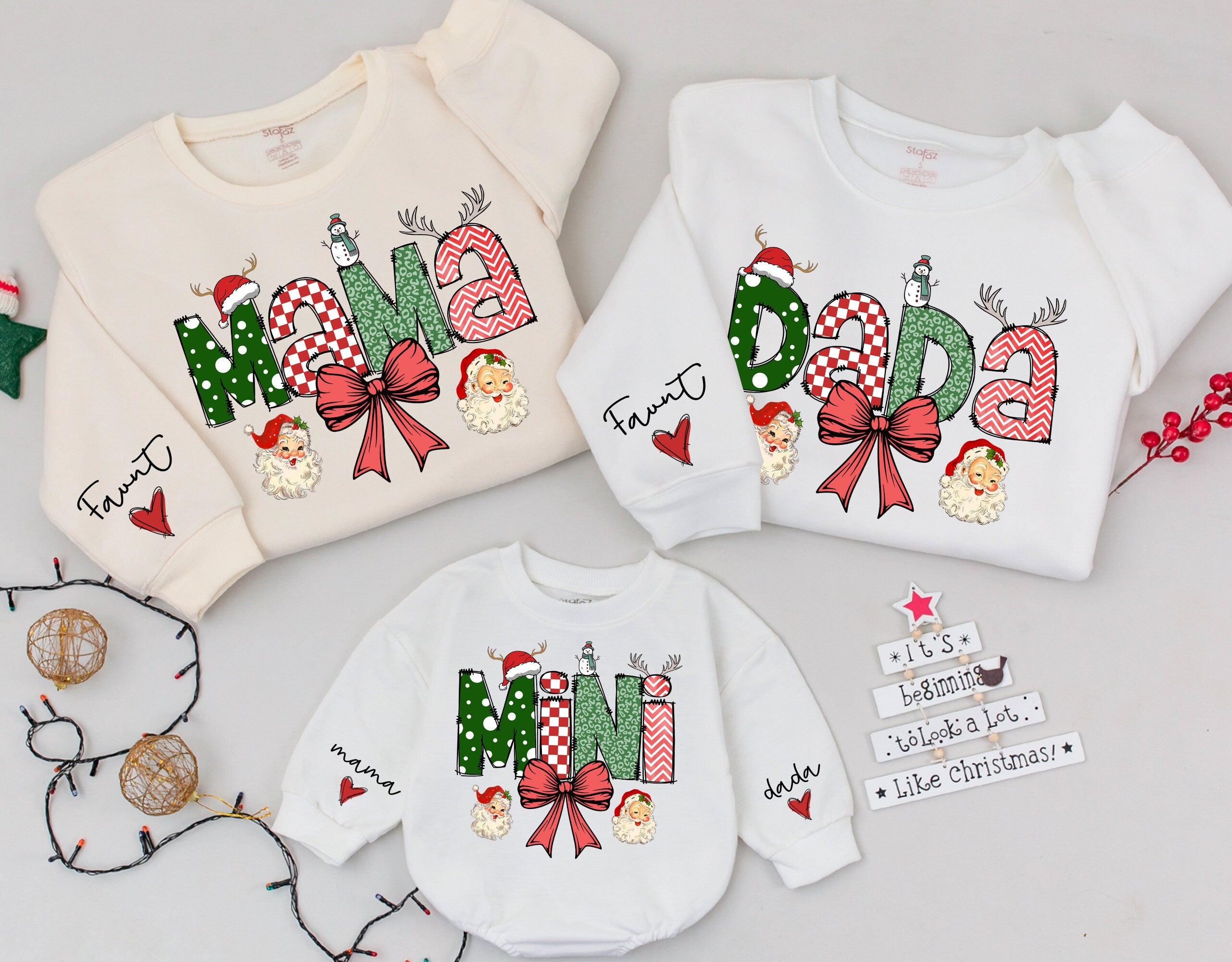 Personalized Christmas Family Matching Outfits Mama Dada Mini Sweatshirt Holiday Toddler Girl Romper Santa Reindeer Gift