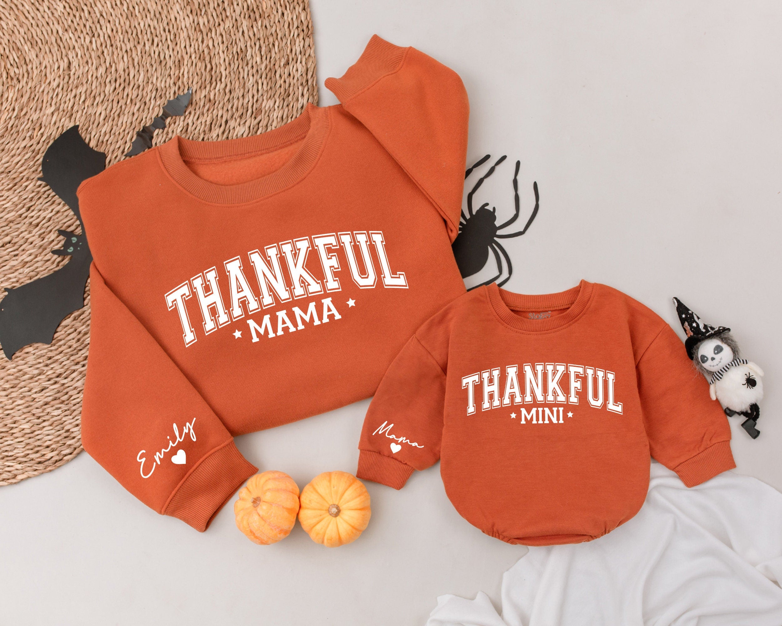 Personalized Thankful Mama & Mini Fall Sweatshirts with Retro Style